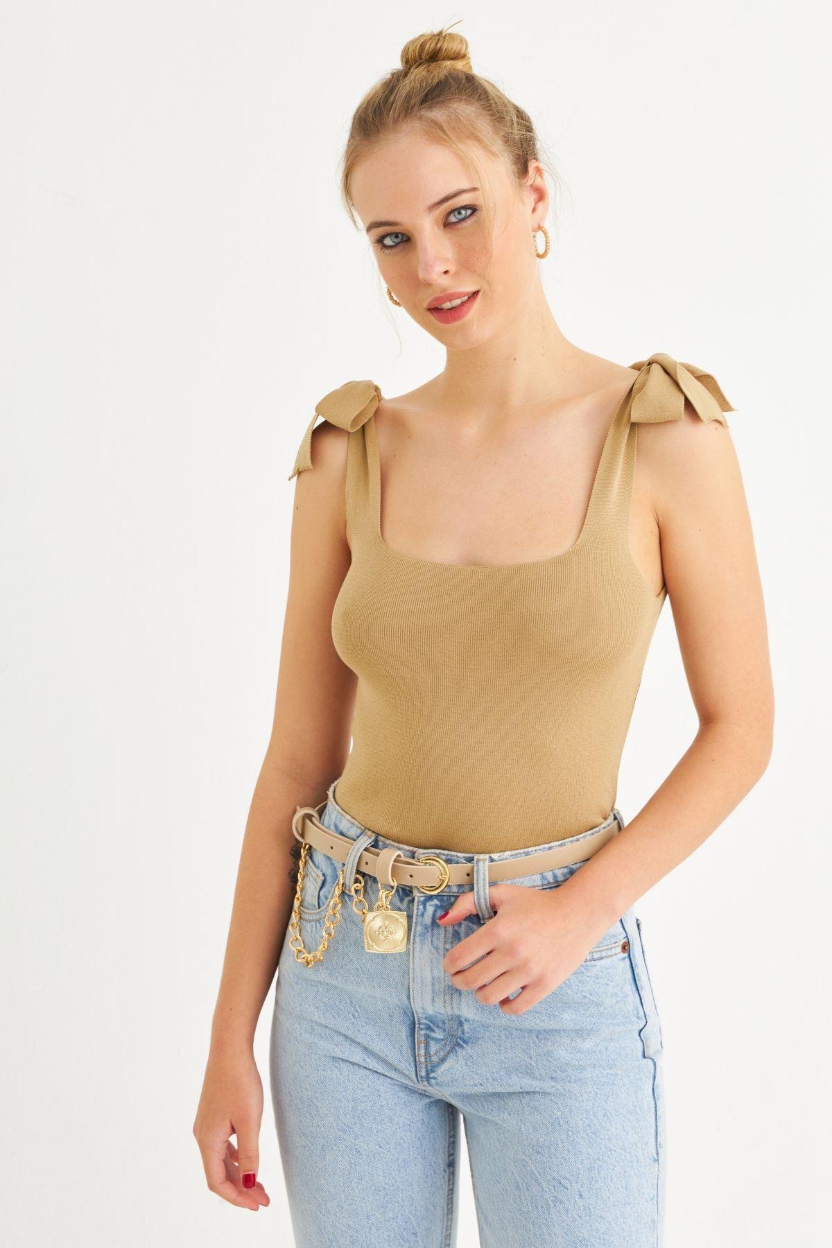 Kadın Camel Triko Bluz YV236
