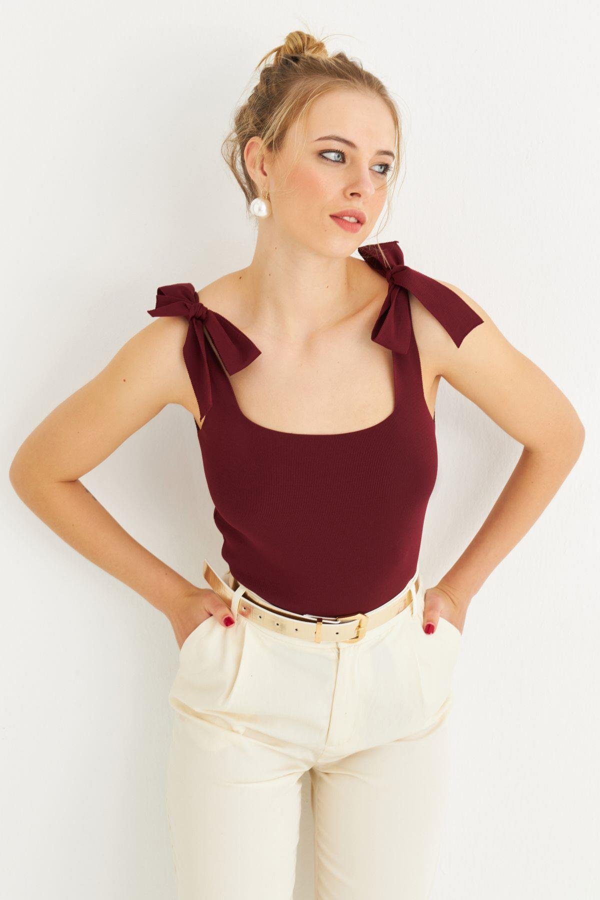 Kadın Camel Triko Bluz YV236