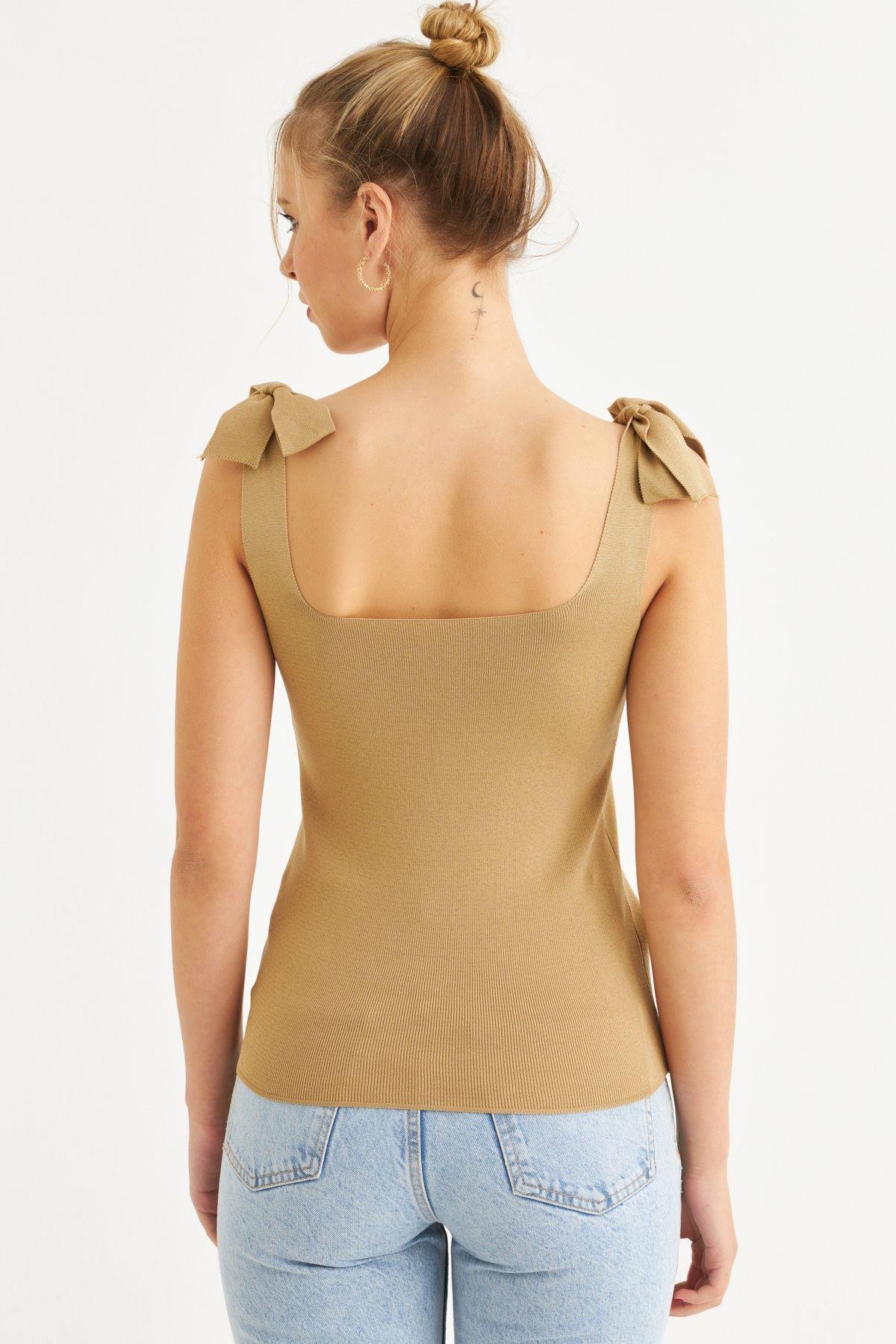 Kadın Camel Triko Bluz YV236