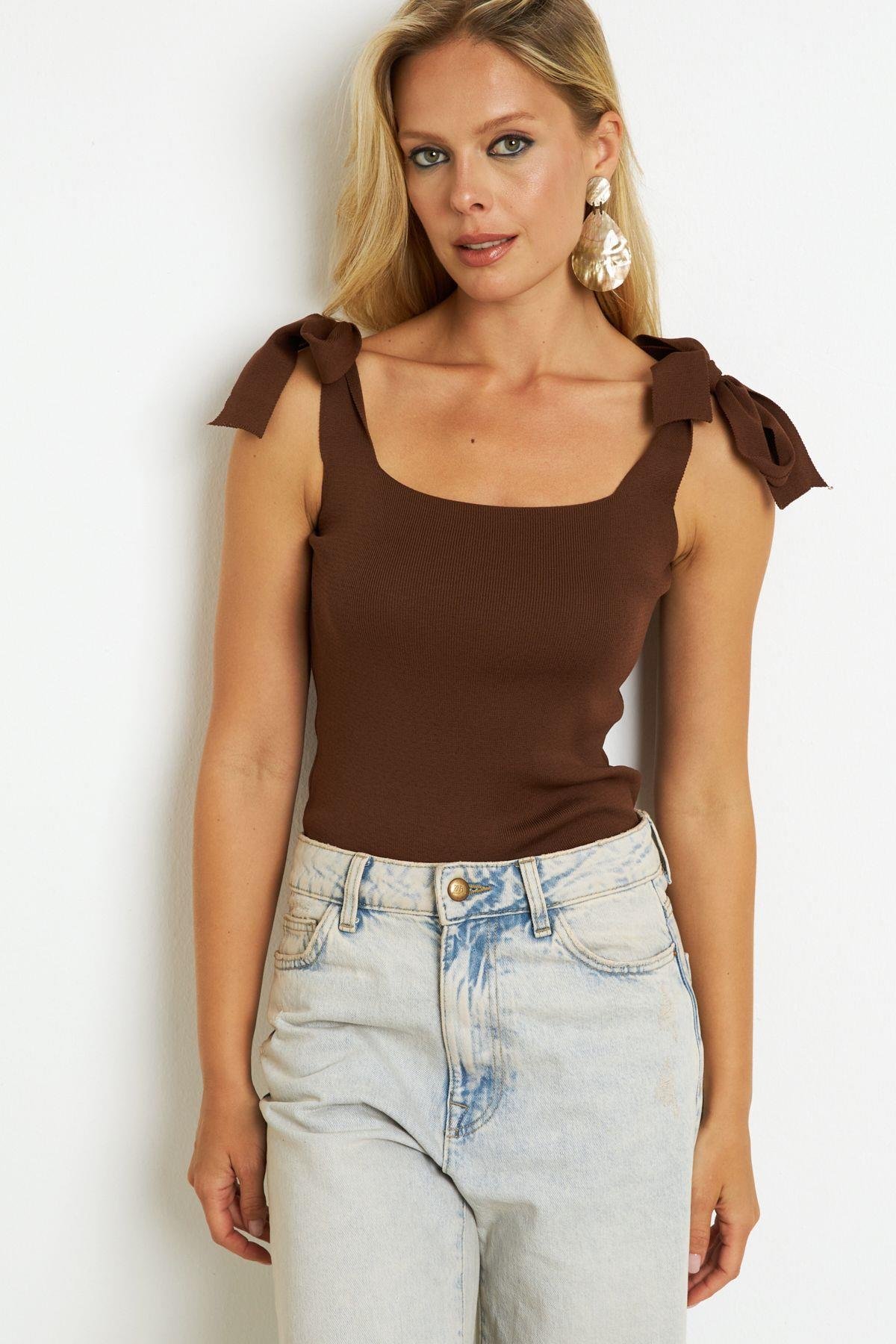 Kadın Camel Triko Bluz YV236