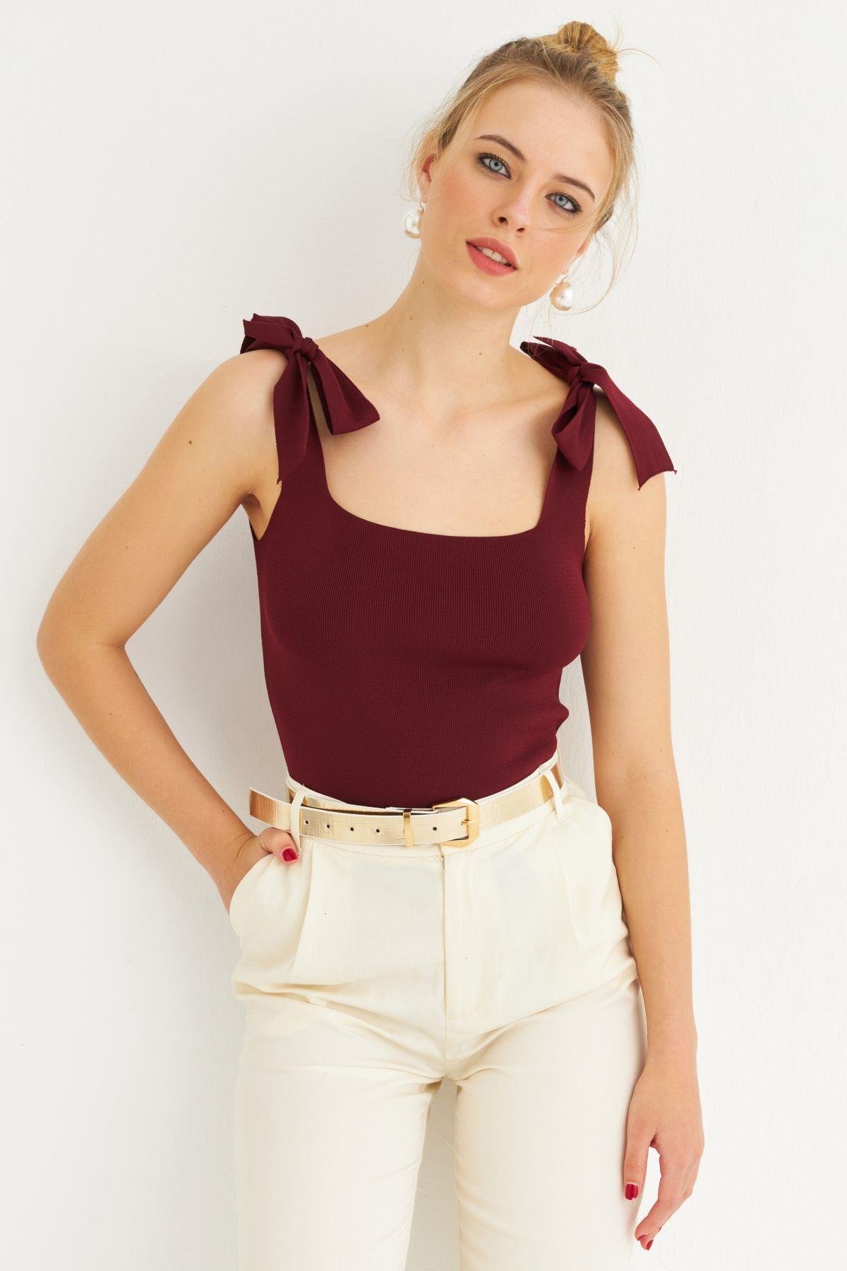 Kadın Camel Triko Bluz YV236