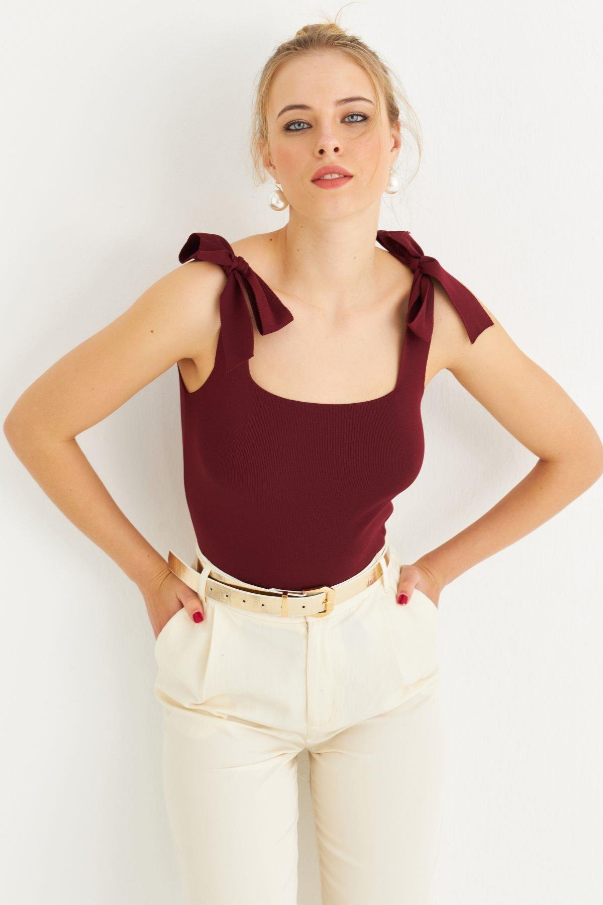 Kadın Camel Triko Bluz YV236