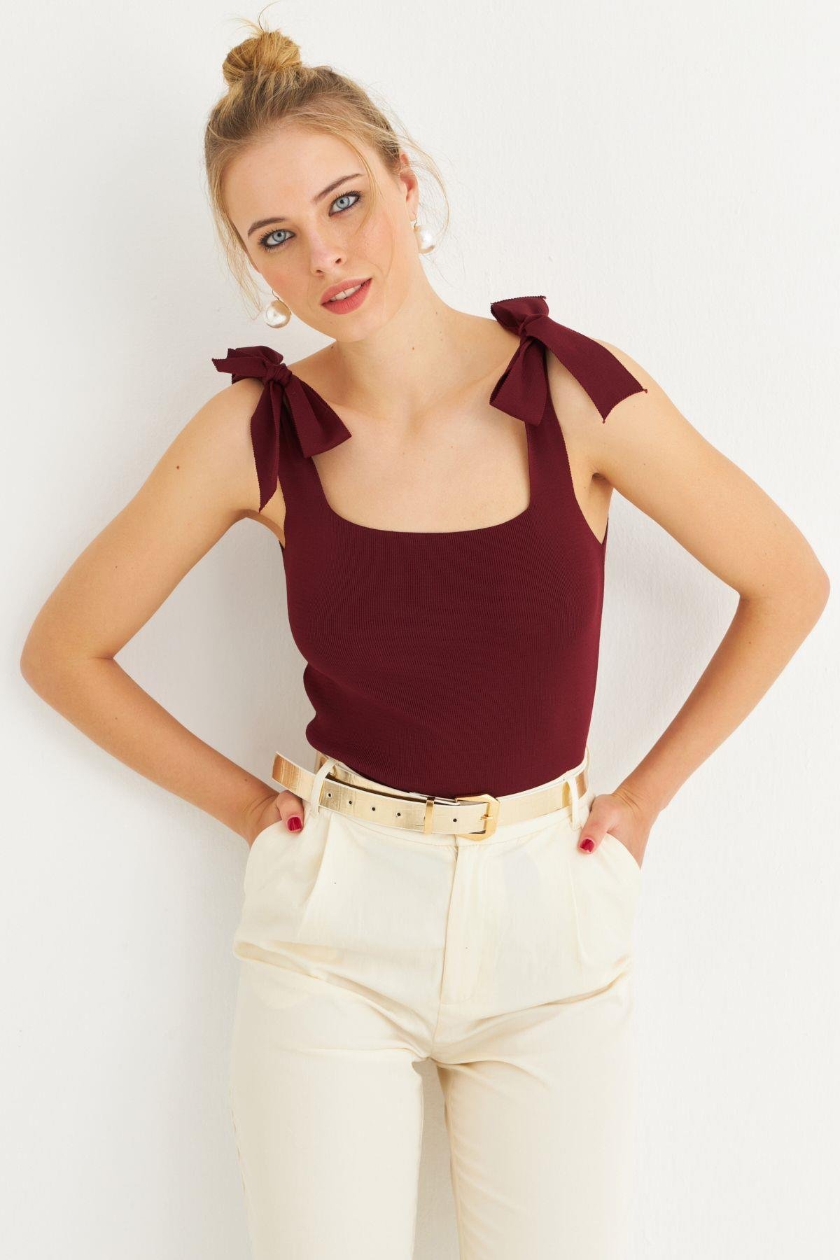 Kadın Camel Triko Bluz YV236