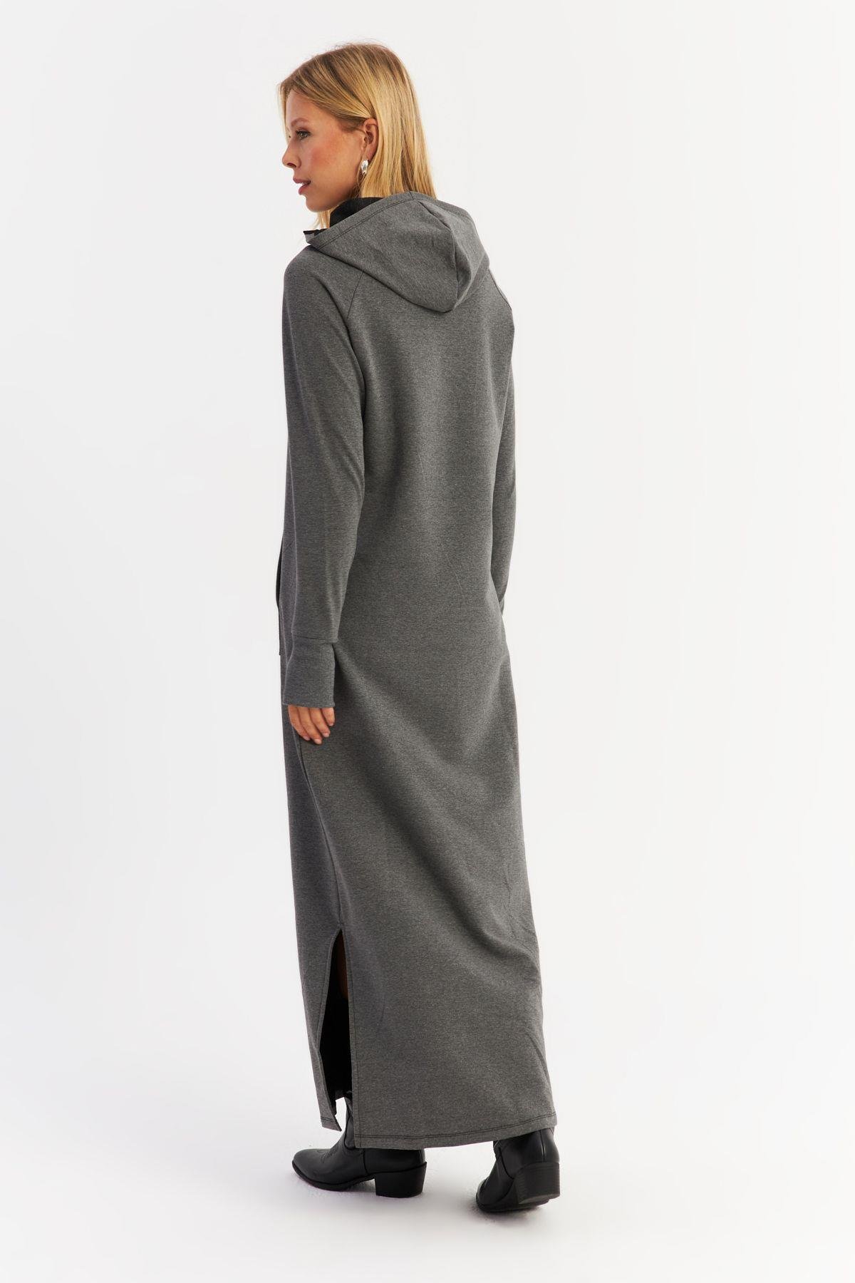 Kadın Camel Yakası Fermuarlı Maxi Sweat Elbise TF12