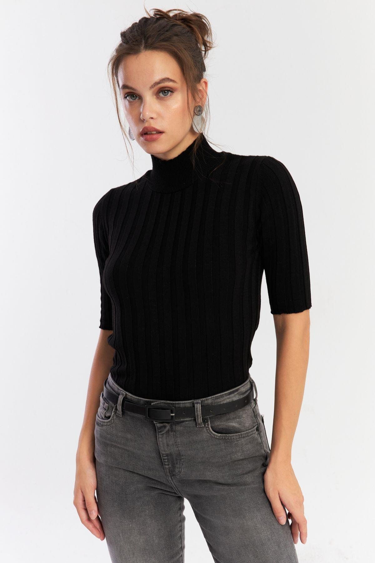 Kadın Camel Yarım Balıkçı Triko Bluz YV287