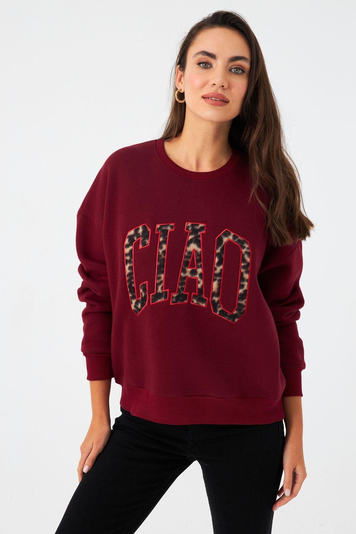 Kadın Ekru Baskılı Sweatshirt MPP6429