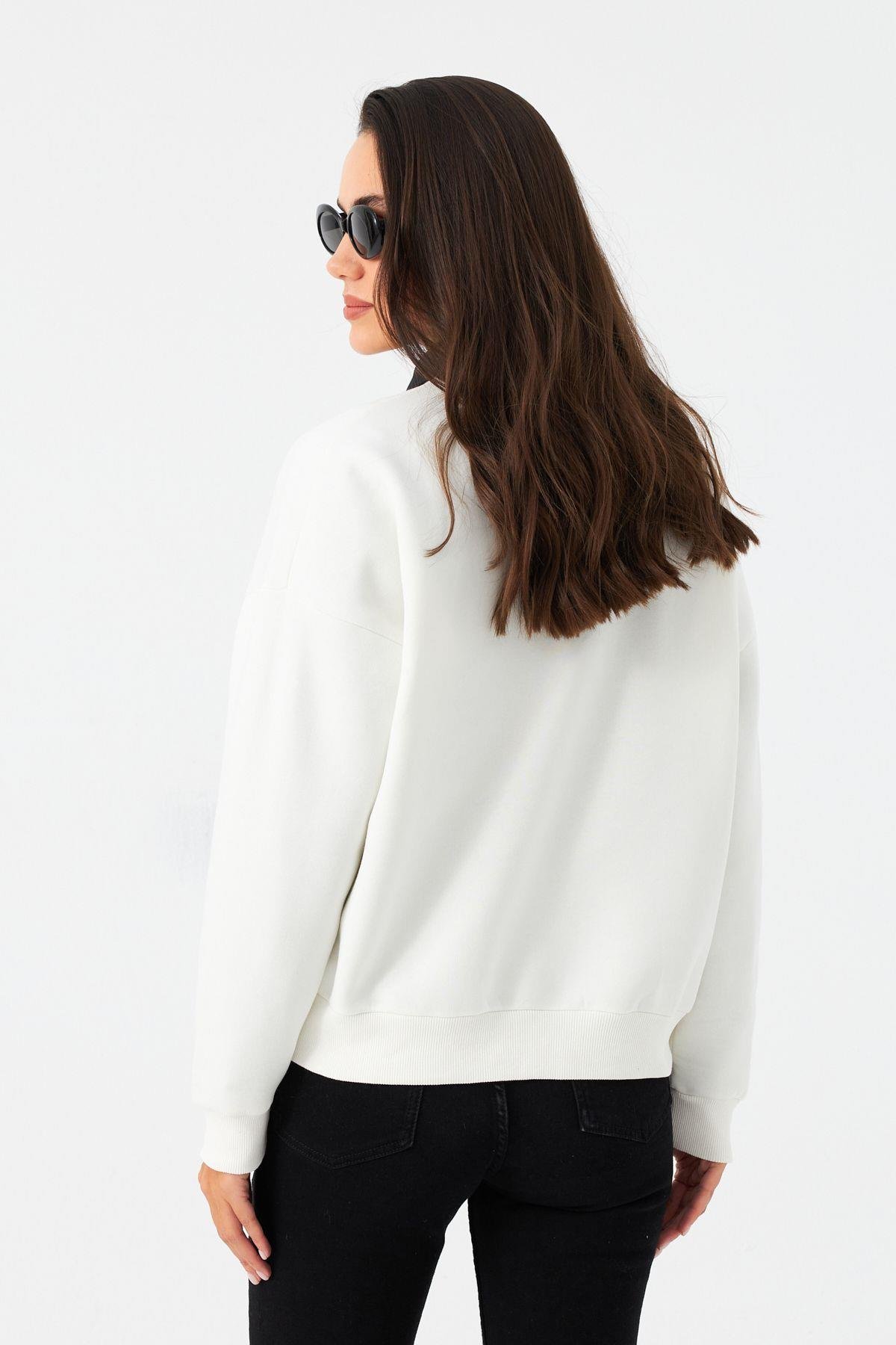 Kadın Ekru Baskılı Sweatshirt MPP6429