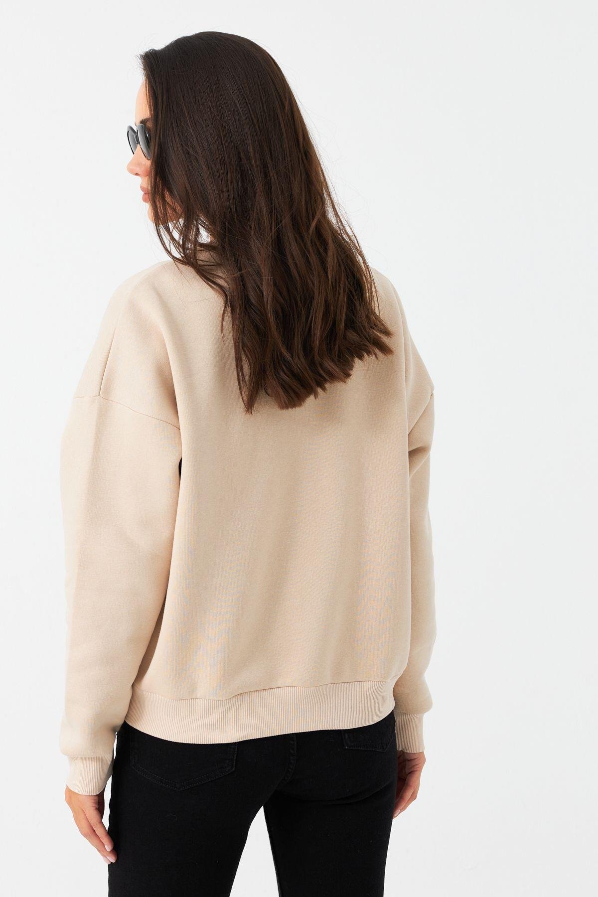 Kadın Ekru Baskılı Sweatshirt MPP6429
