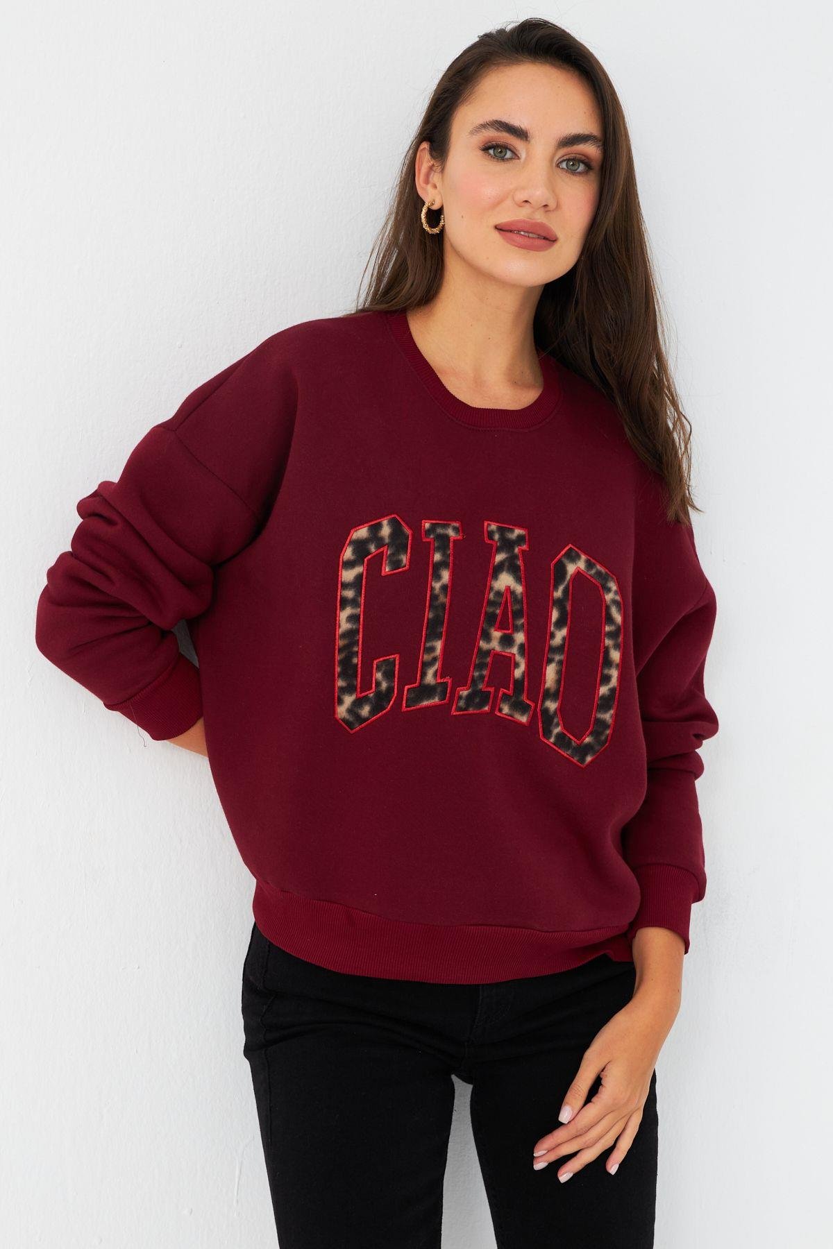Kadın Ekru Baskılı Sweatshirt MPP6429
