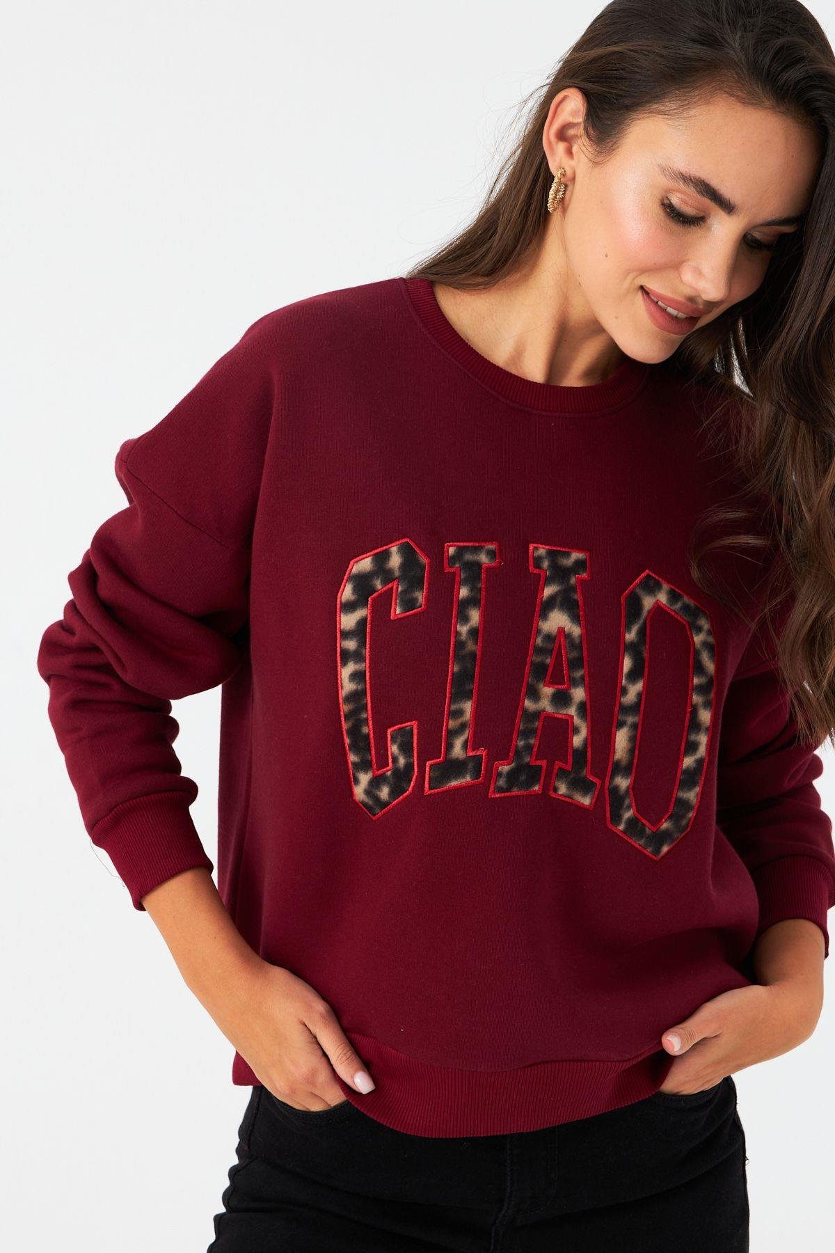 Kadın Ekru Baskılı Sweatshirt MPP6429