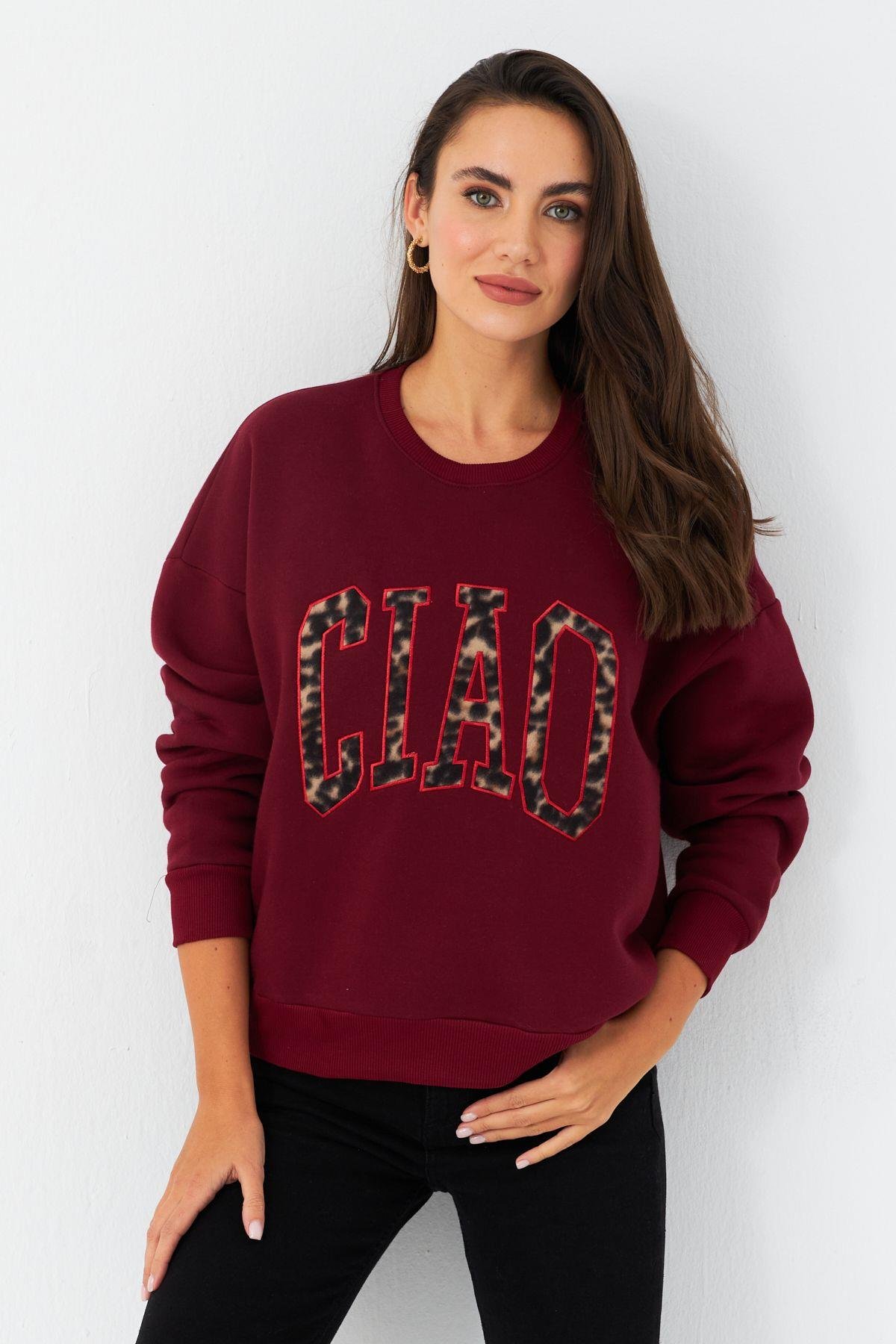 Kadın Ekru Baskılı Sweatshirt MPP6429