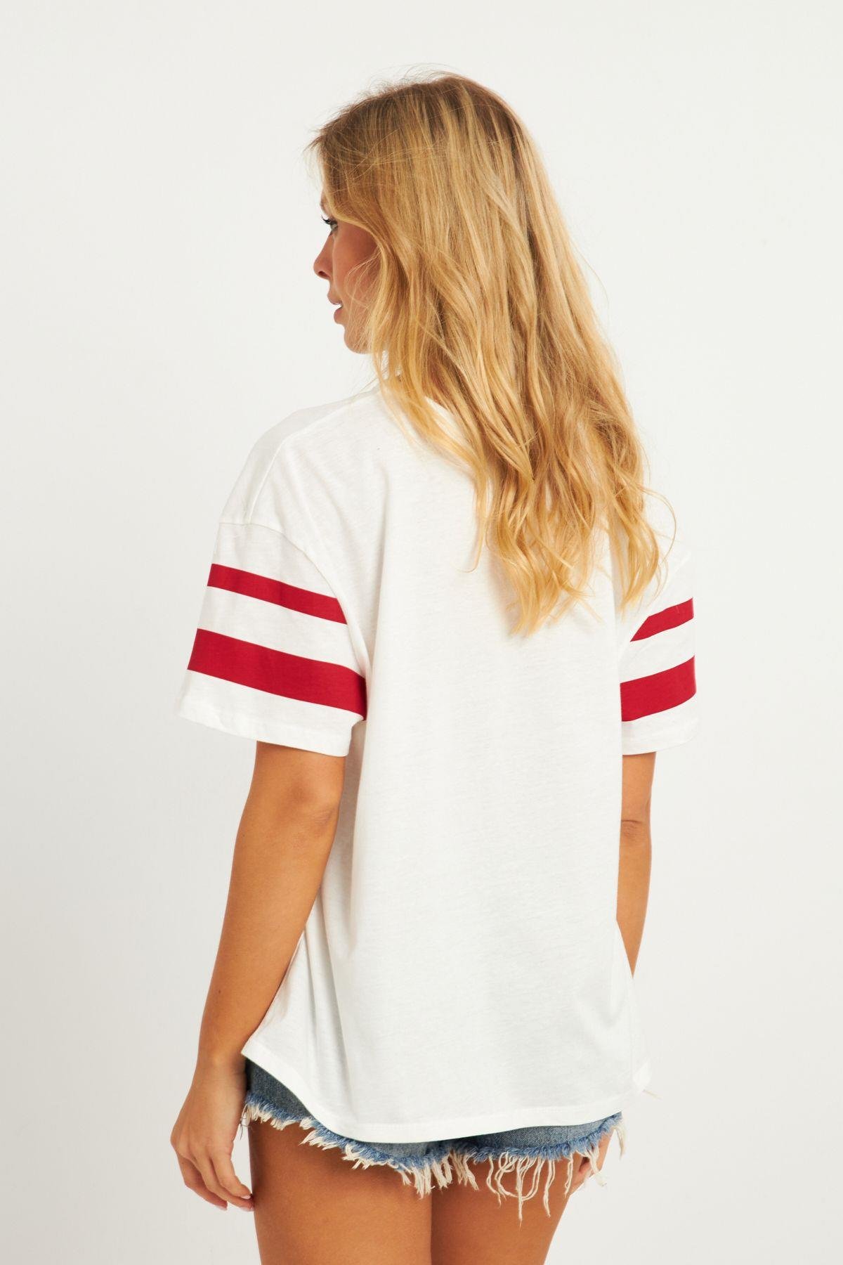 Kadın Ekru Baskılı T-Shirt AYD323