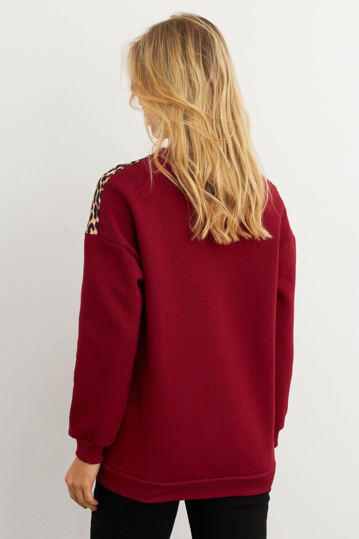 Kadın Ekru Bloklu Sweatshirt MST098