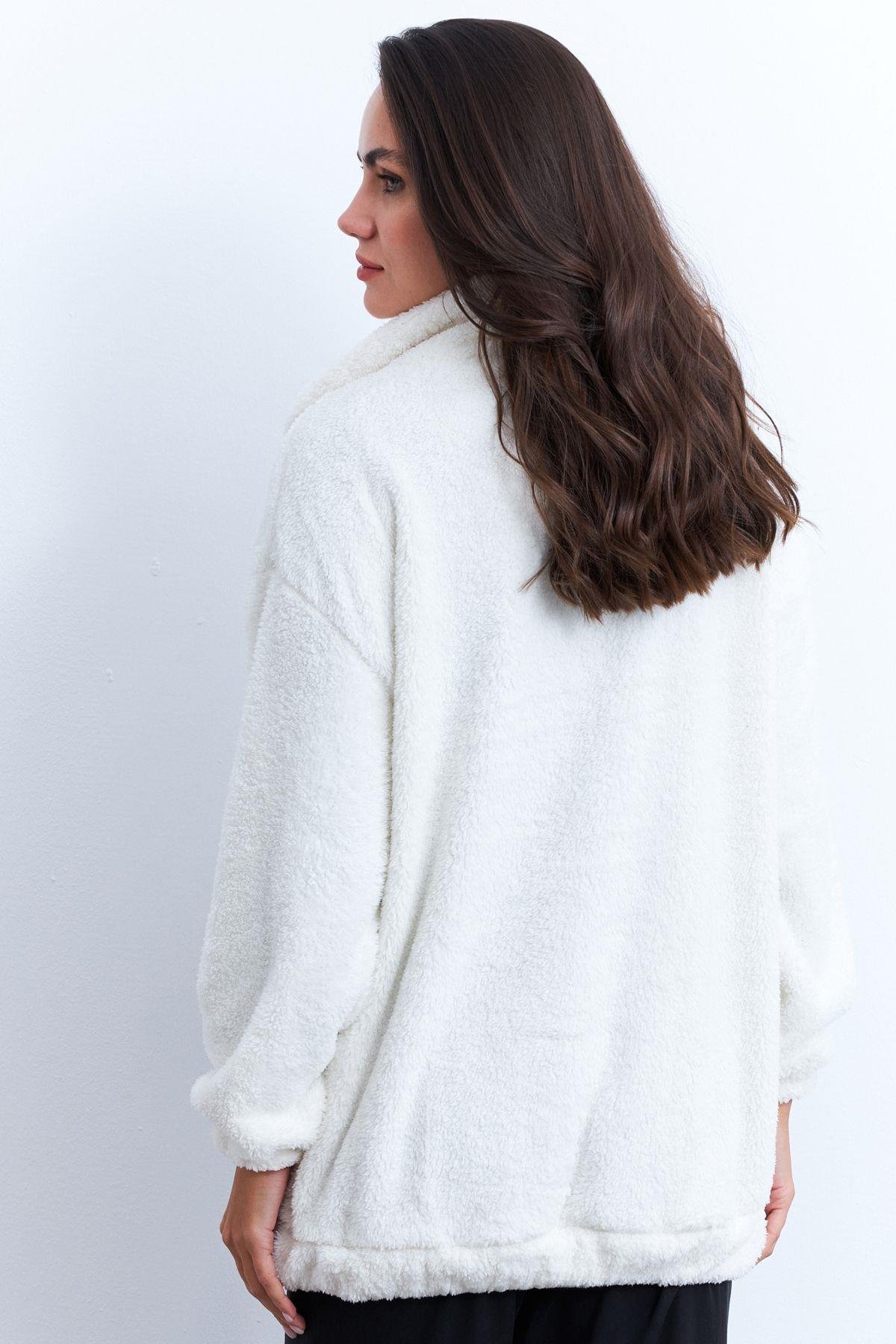 Kadın Ekru Peluş Mont LYT58