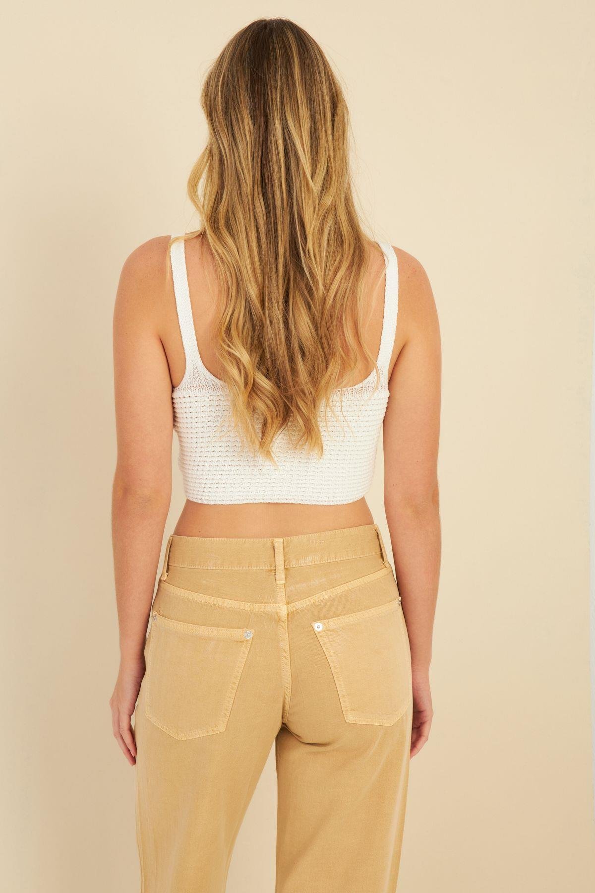 Kadın Ekru Triko Crop Bluz KZ2507