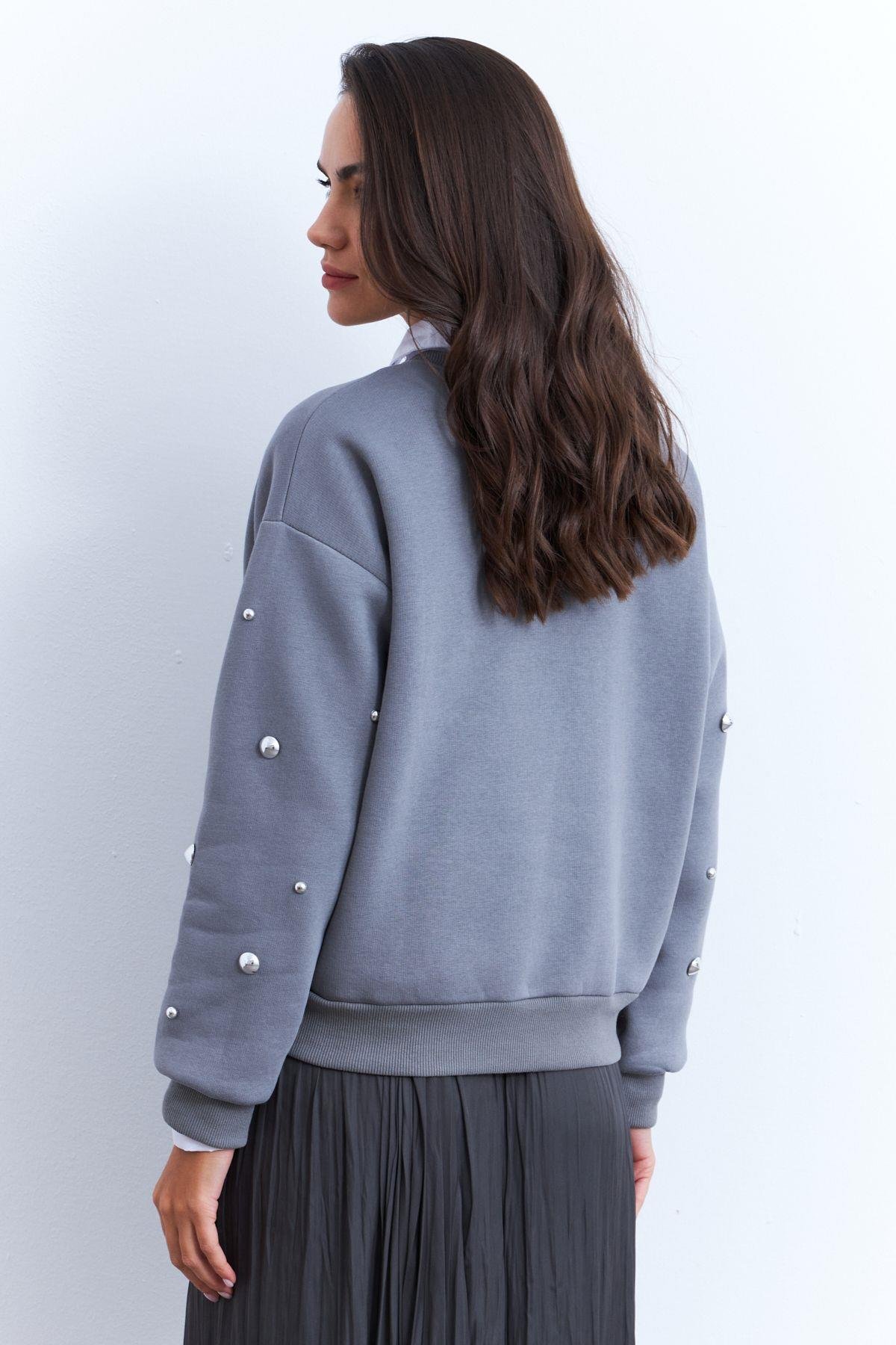 Kadın Gri Aksesuarlı Sweatshirt PP6451