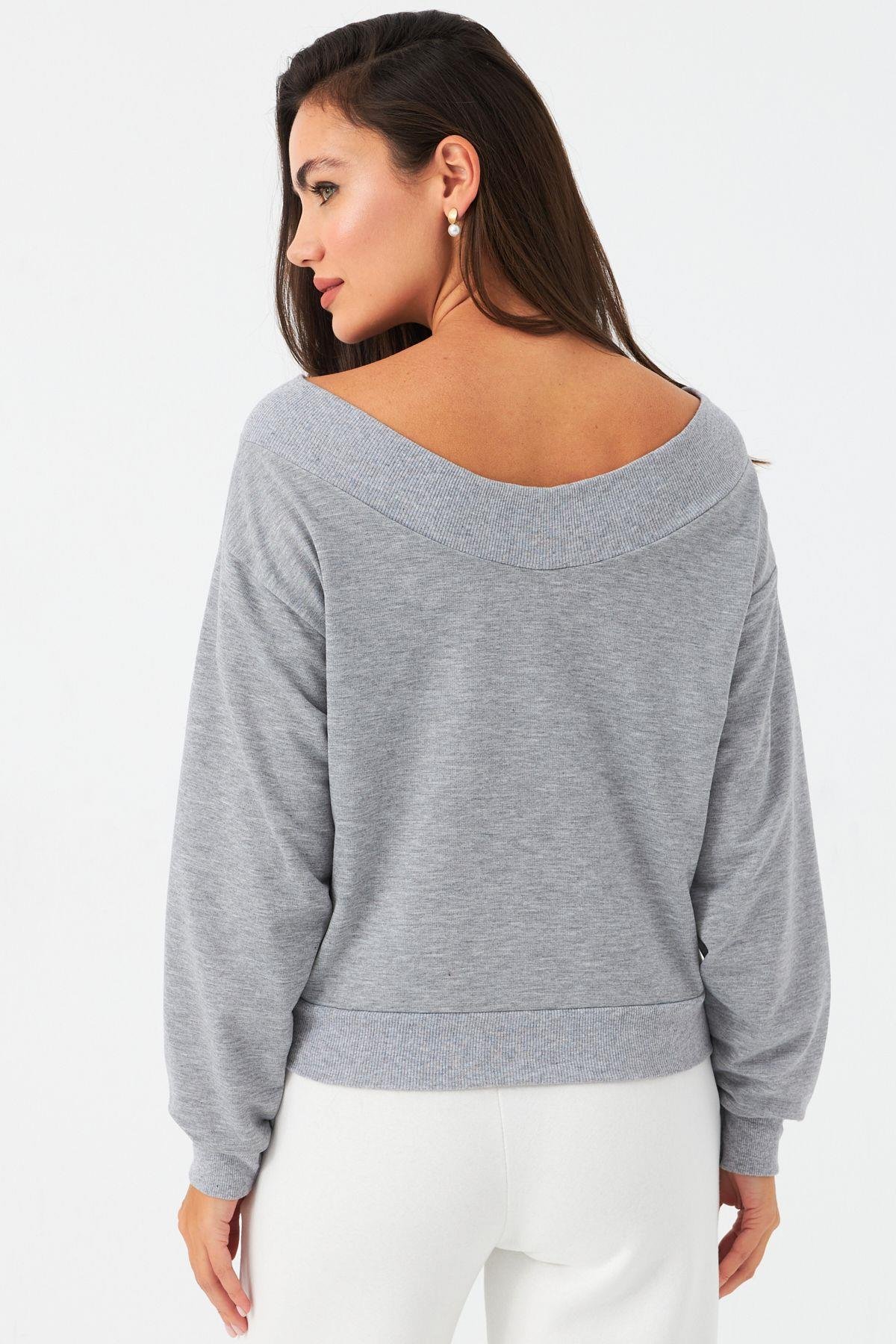 Kadın Gri Kısa Sweatshirt TF16