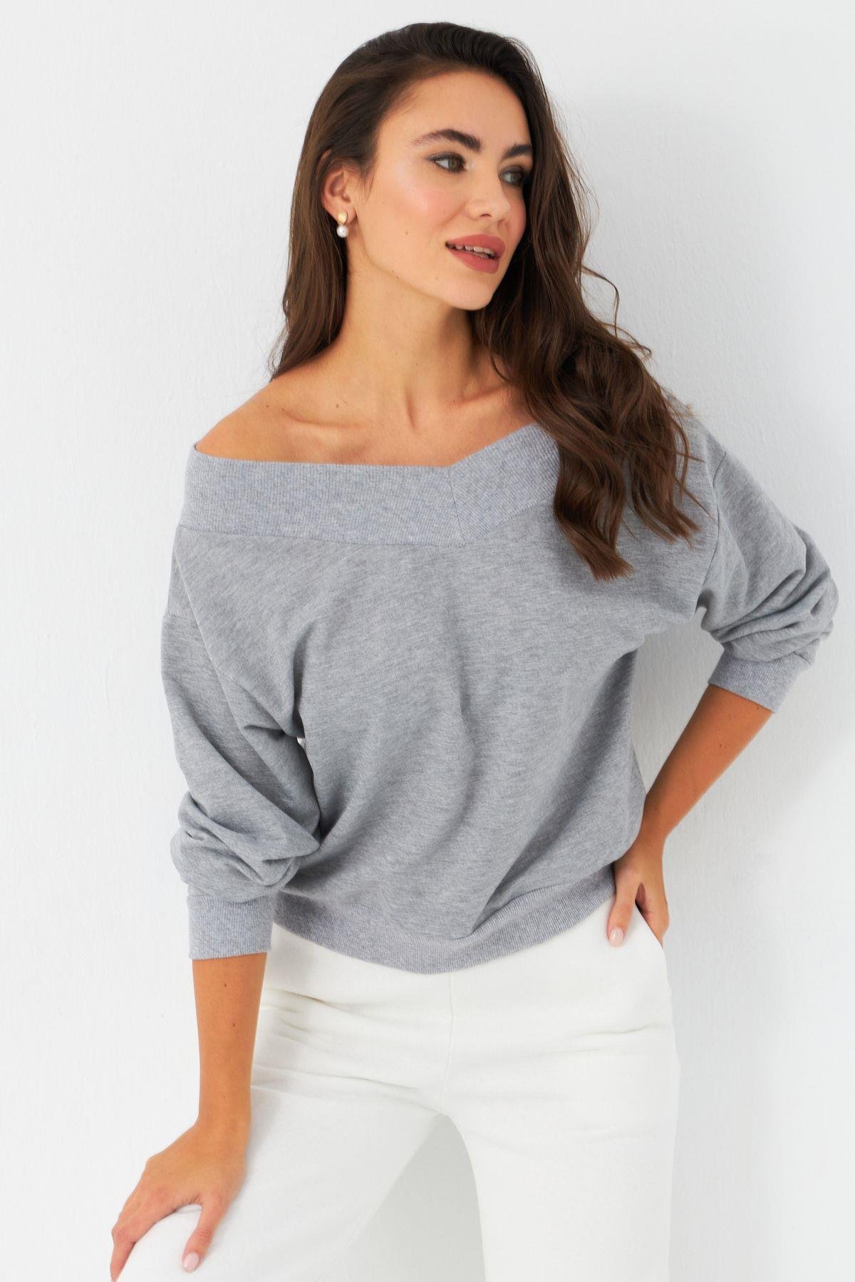 Kadın Gri Kısa Sweatshirt TF16