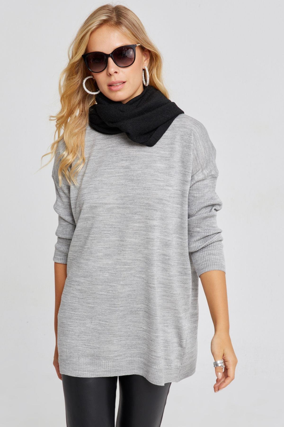 Kadın Gri Triko Tunik YV110