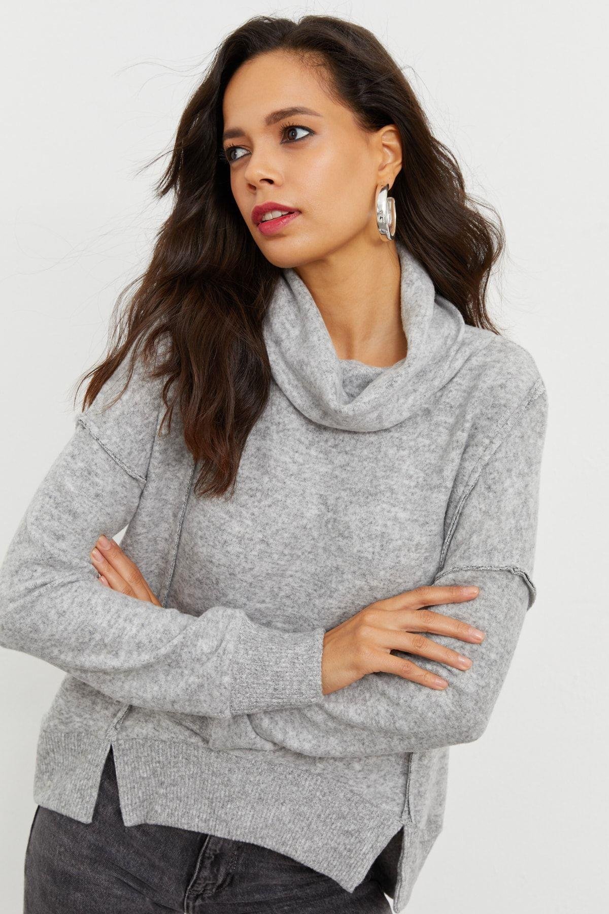 Kadın Gri Yumoş Sweatshirt İZ87