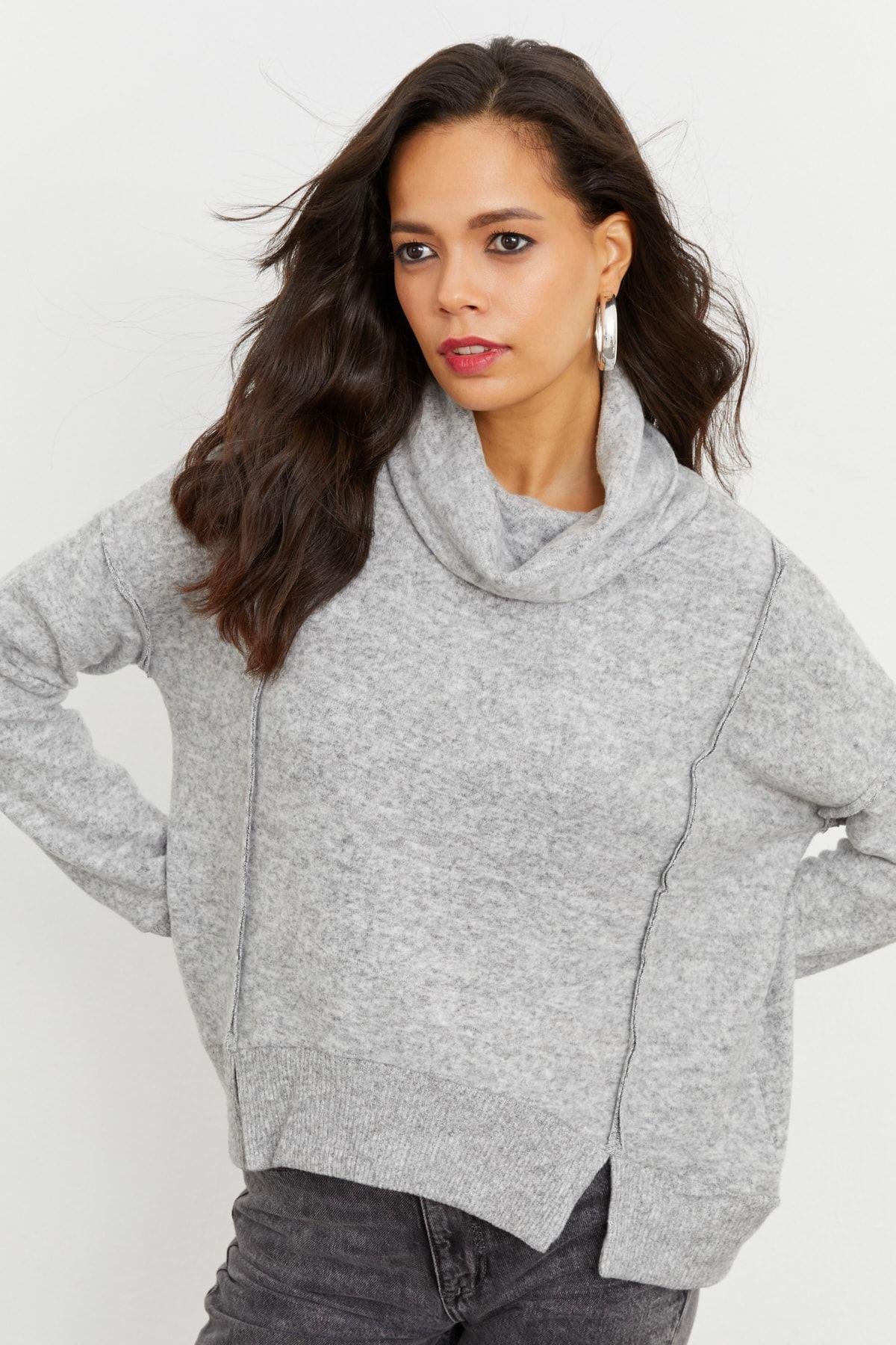 Kadın Gri Yumoş Sweatshirt İZ87
