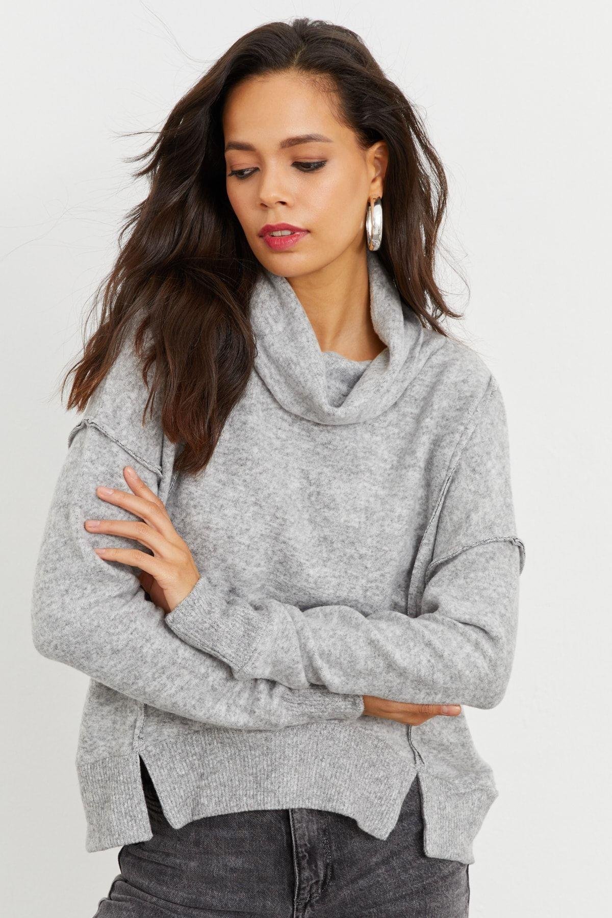 Kadın Gri Yumoş Sweatshirt İZ87