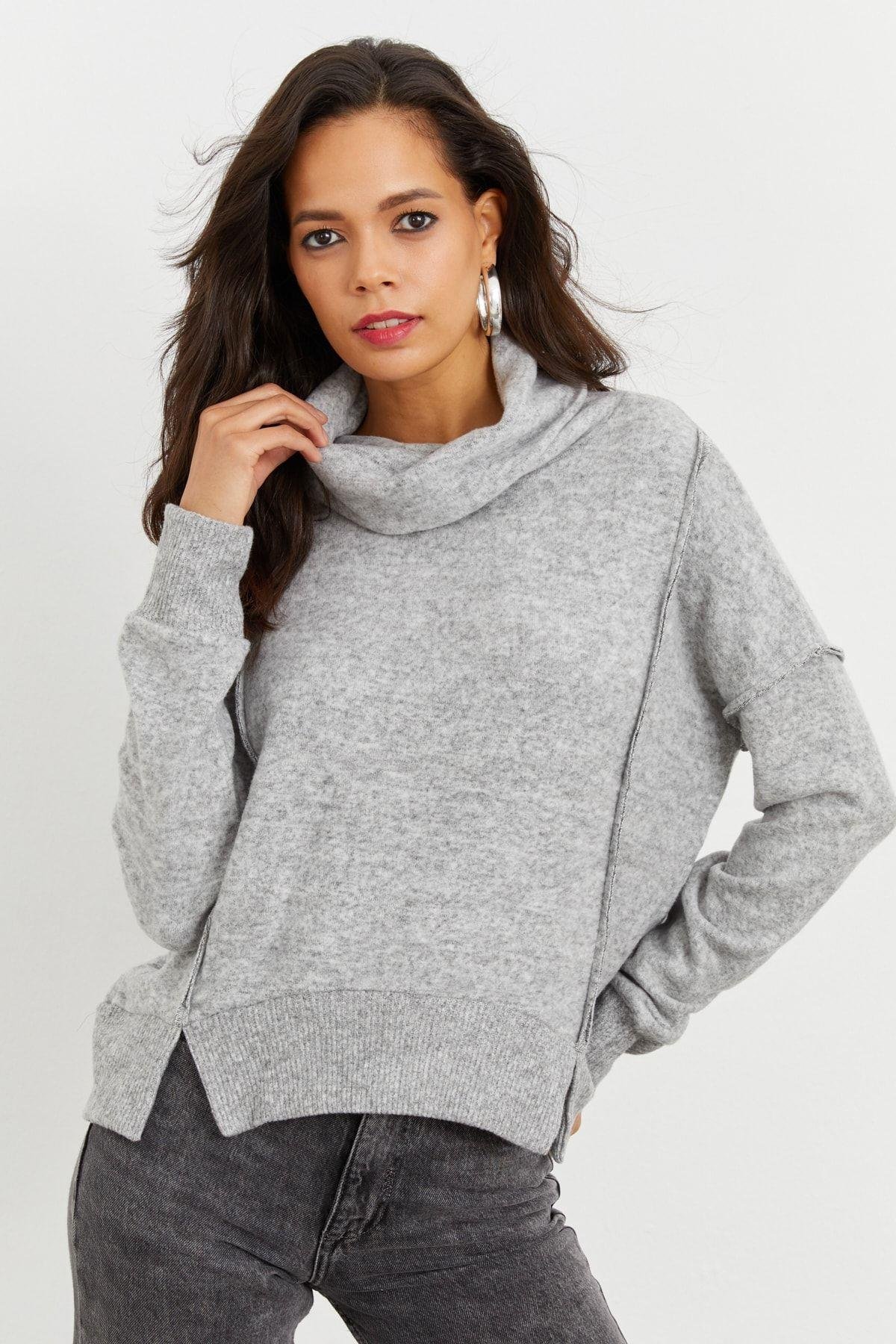 Kadın Gri Yumoş Sweatshirt İZ87