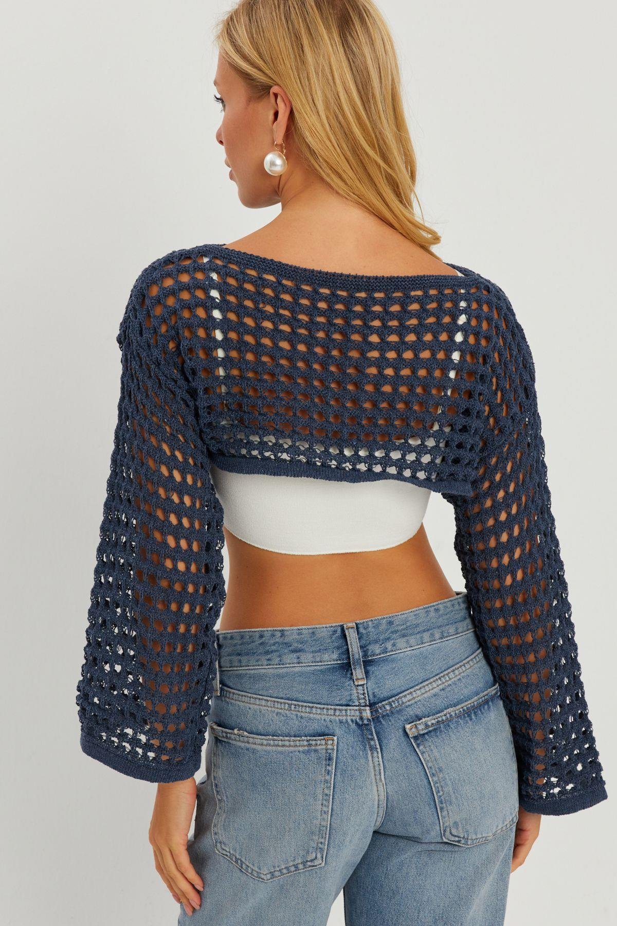 Kadın İndigo Ajurlu Bolero YV115