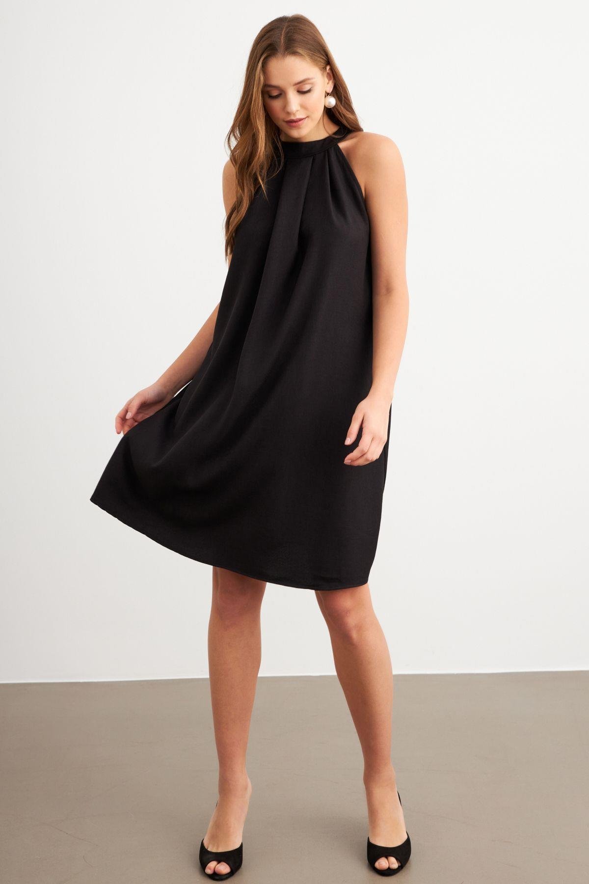 Kadın Kahverengi Halter Yaka Midi Elbise NH5029