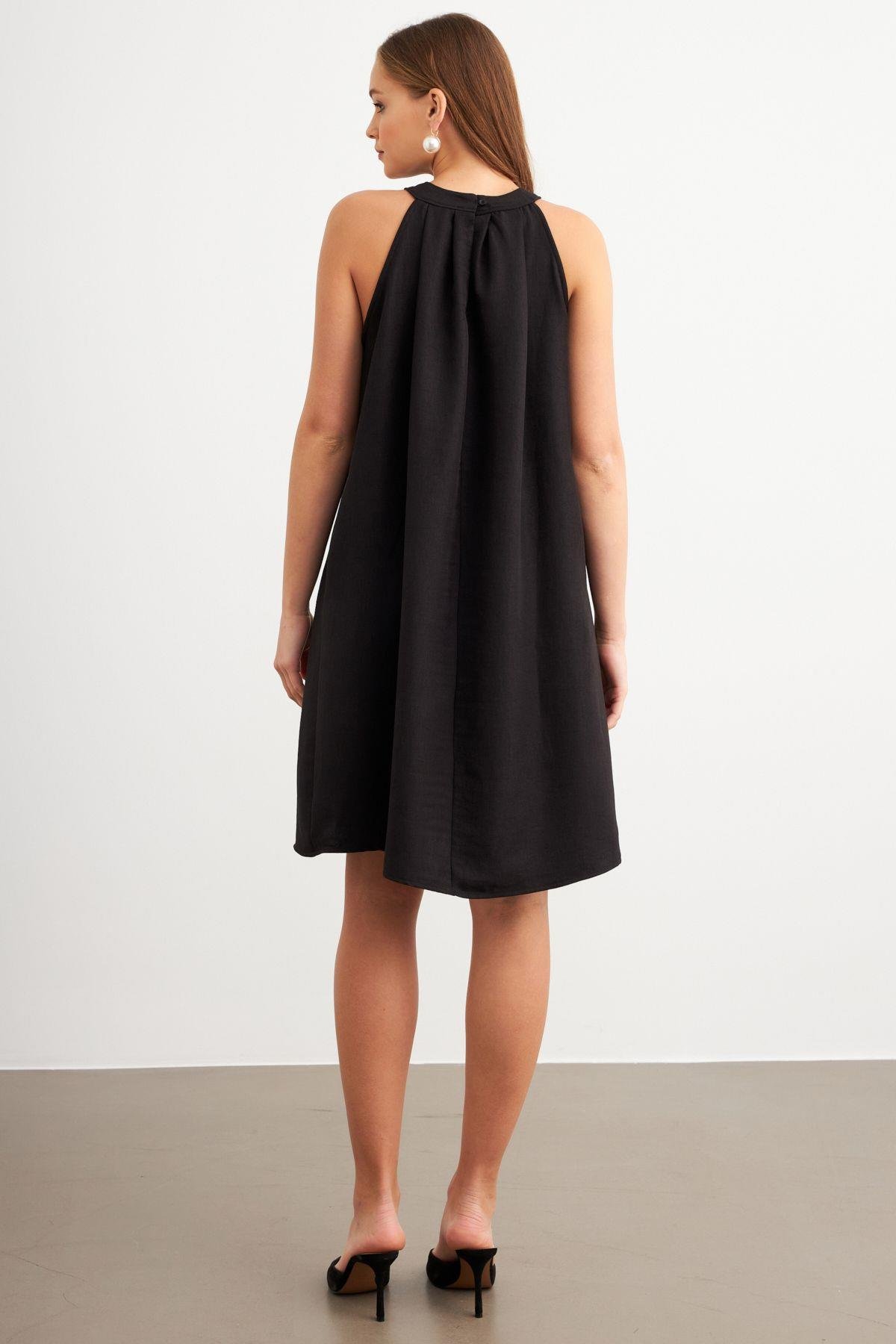 Kadın Kahverengi Halter Yaka Midi Elbise NH5029