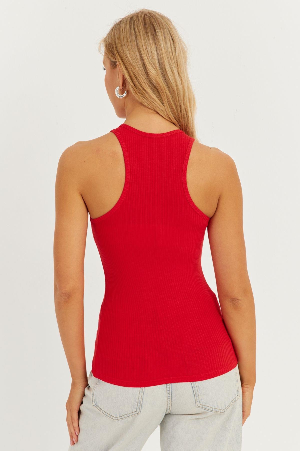 Kadın Kırmızı Halter Yaka Bluz AYD299