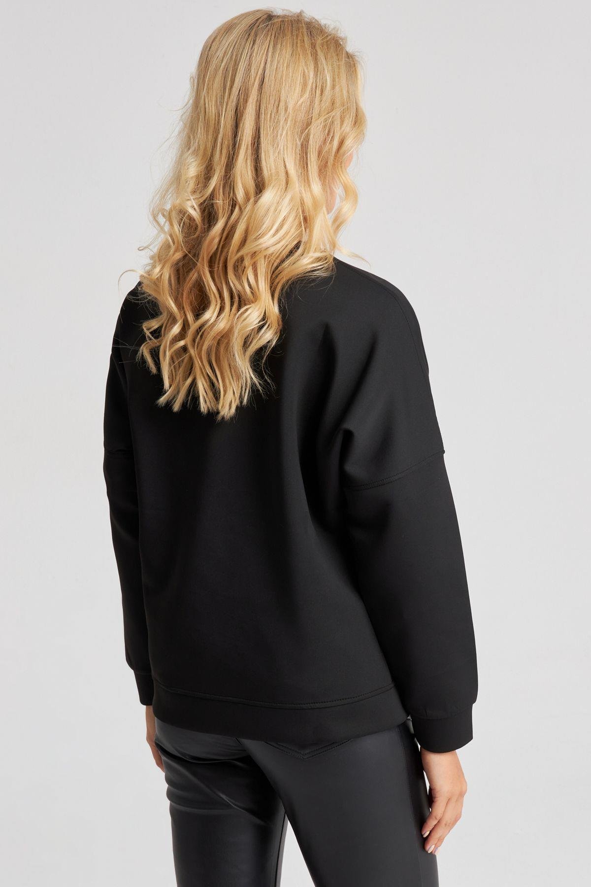 Kadın Kırmızı Omuz Taşlı Dalgıç Sweatshirt ST824