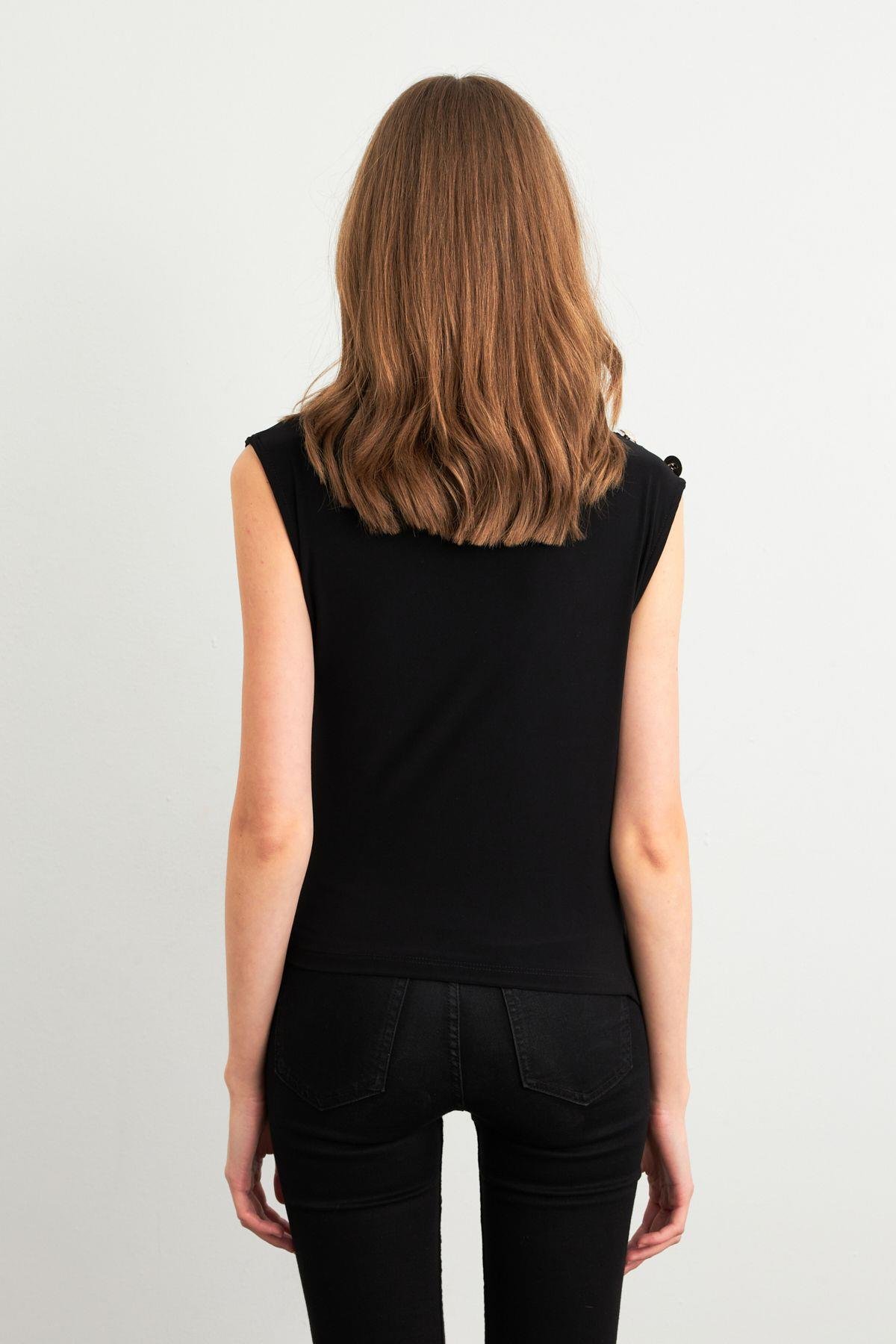 Kadın Mavi Düğme Detaylı Büzgülü Bluz LPP1205-1