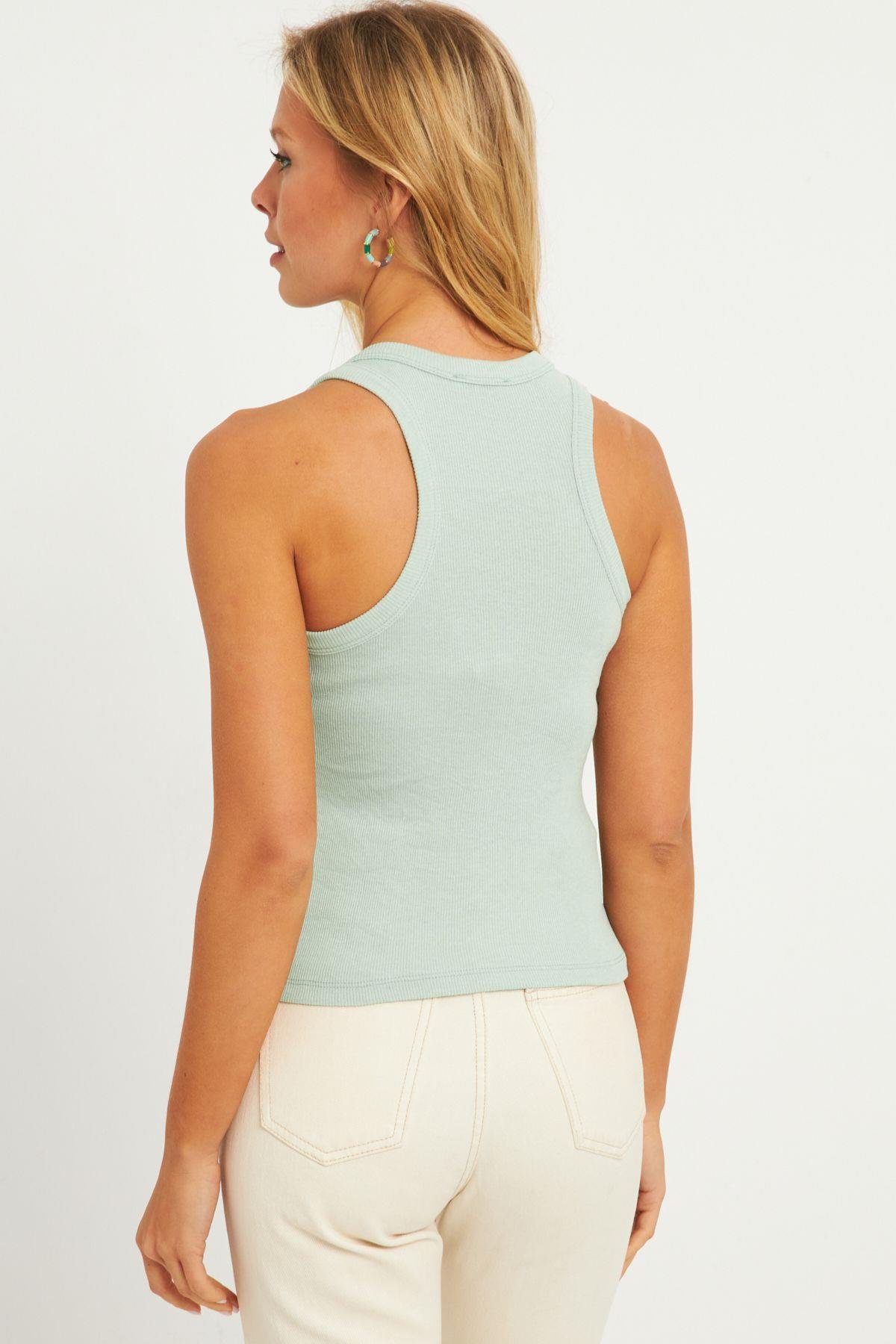 Kadın Mavi Halter Yaka Fitilli Bluz MK11