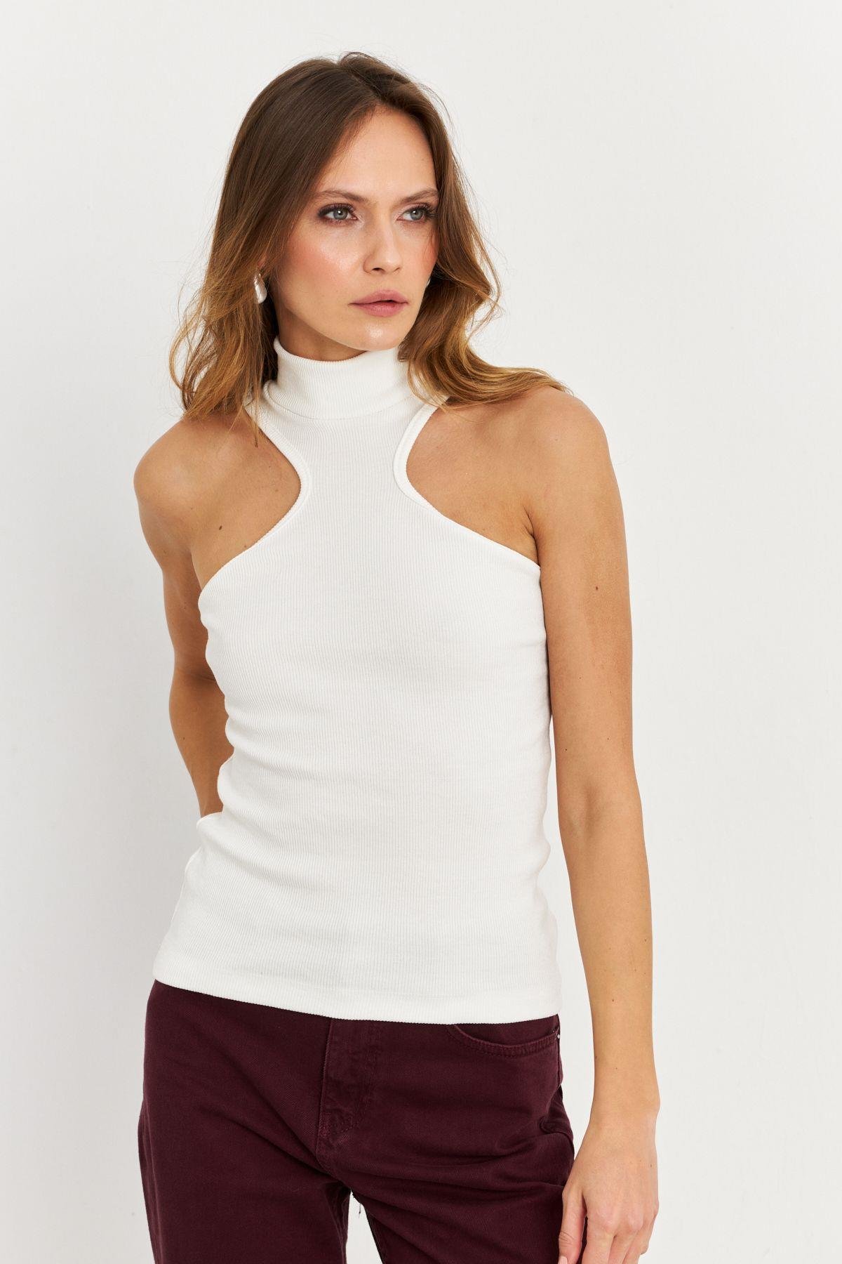 Kadın Mavi Halter Yaka Kaşkorse Bluz EY1454
