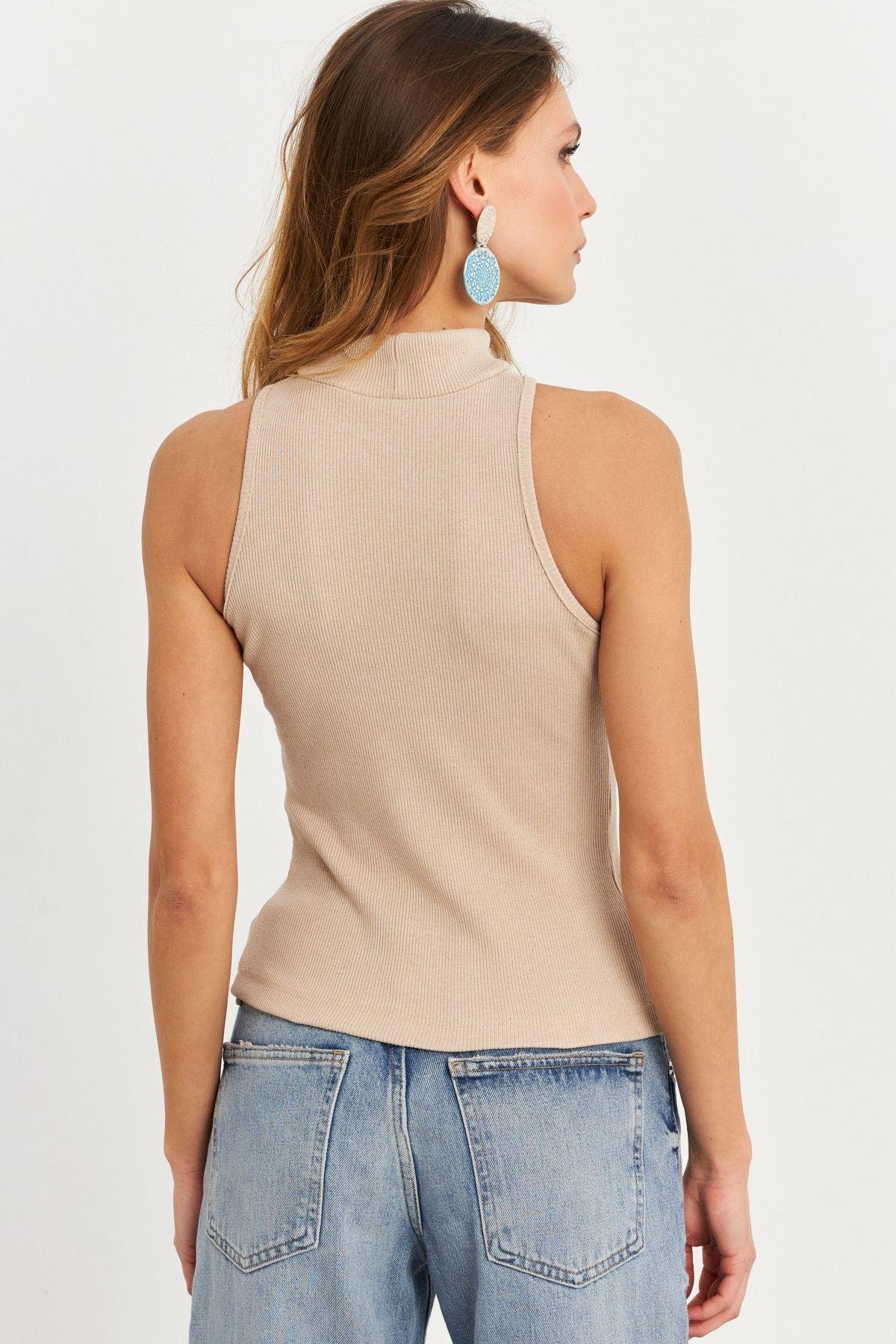 Kadın Mavi Halter Yaka Kaşkorse Bluz EY1454
