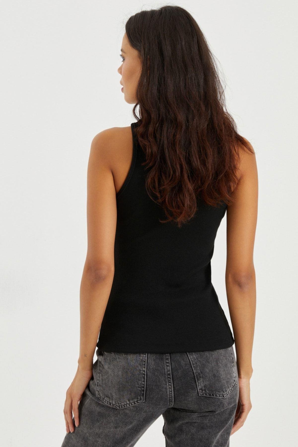 Kadın Mavi Halter Yaka Kaşkorse Bluz EY1454