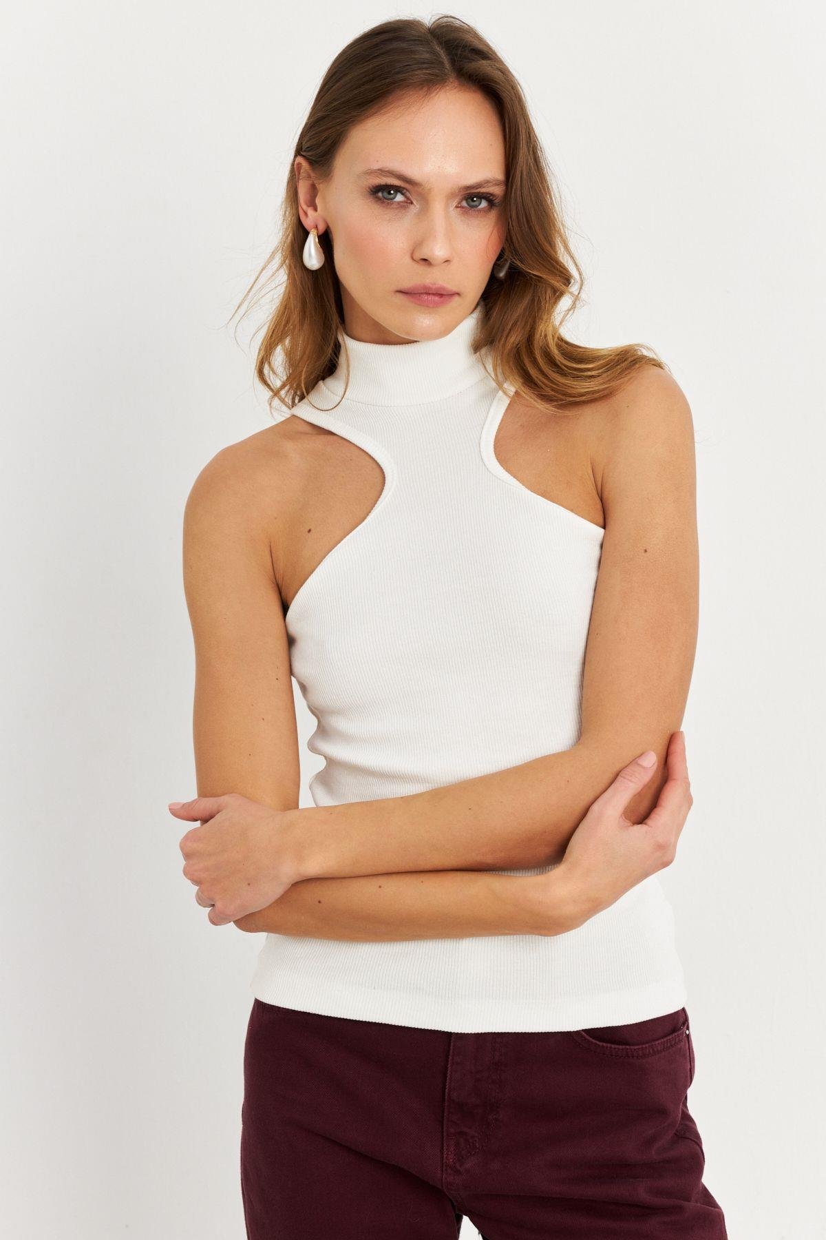 Kadın Mavi Halter Yaka Kaşkorse Bluz EY1454
