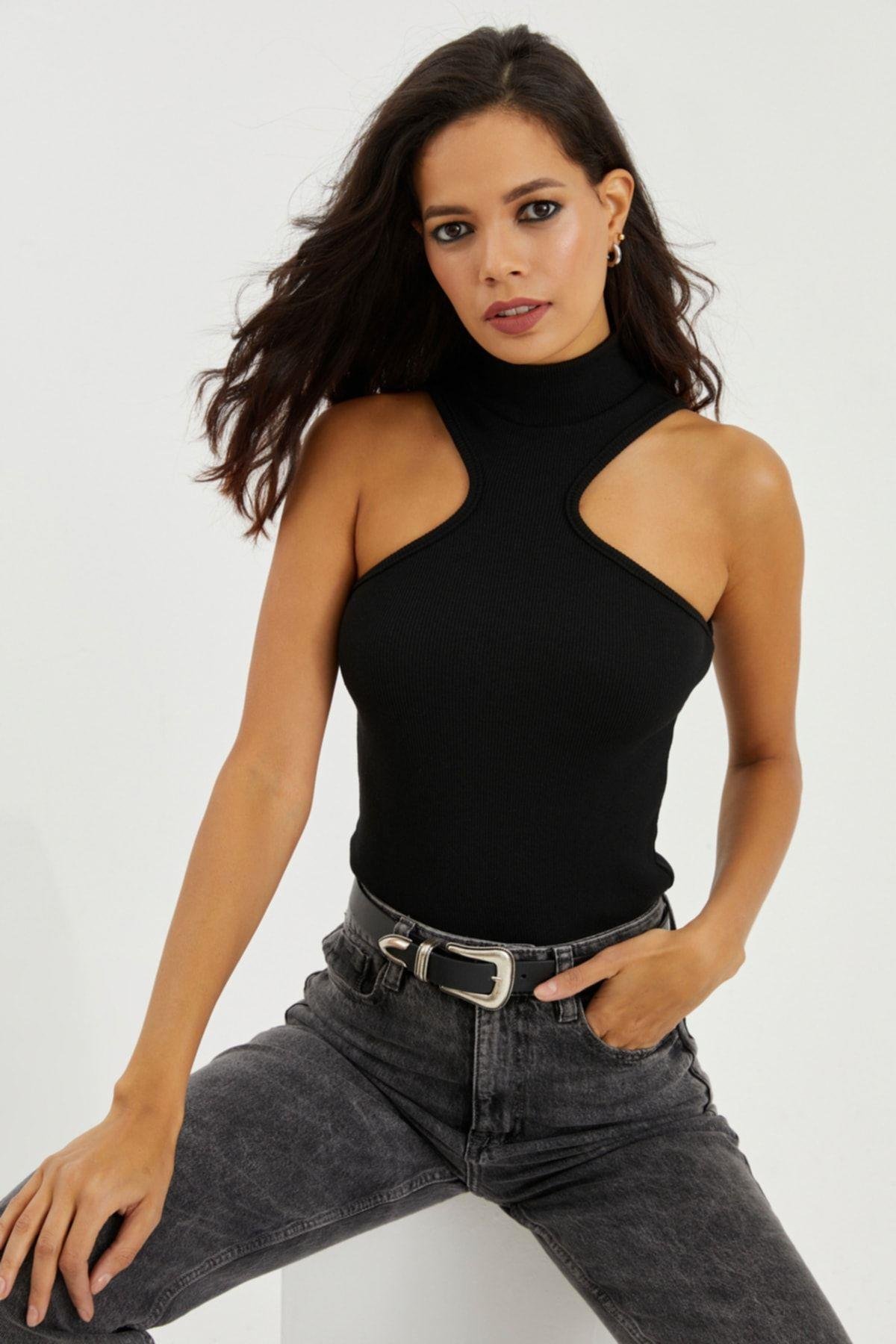 Kadın Mavi Halter Yaka Kaşkorse Bluz EY1454