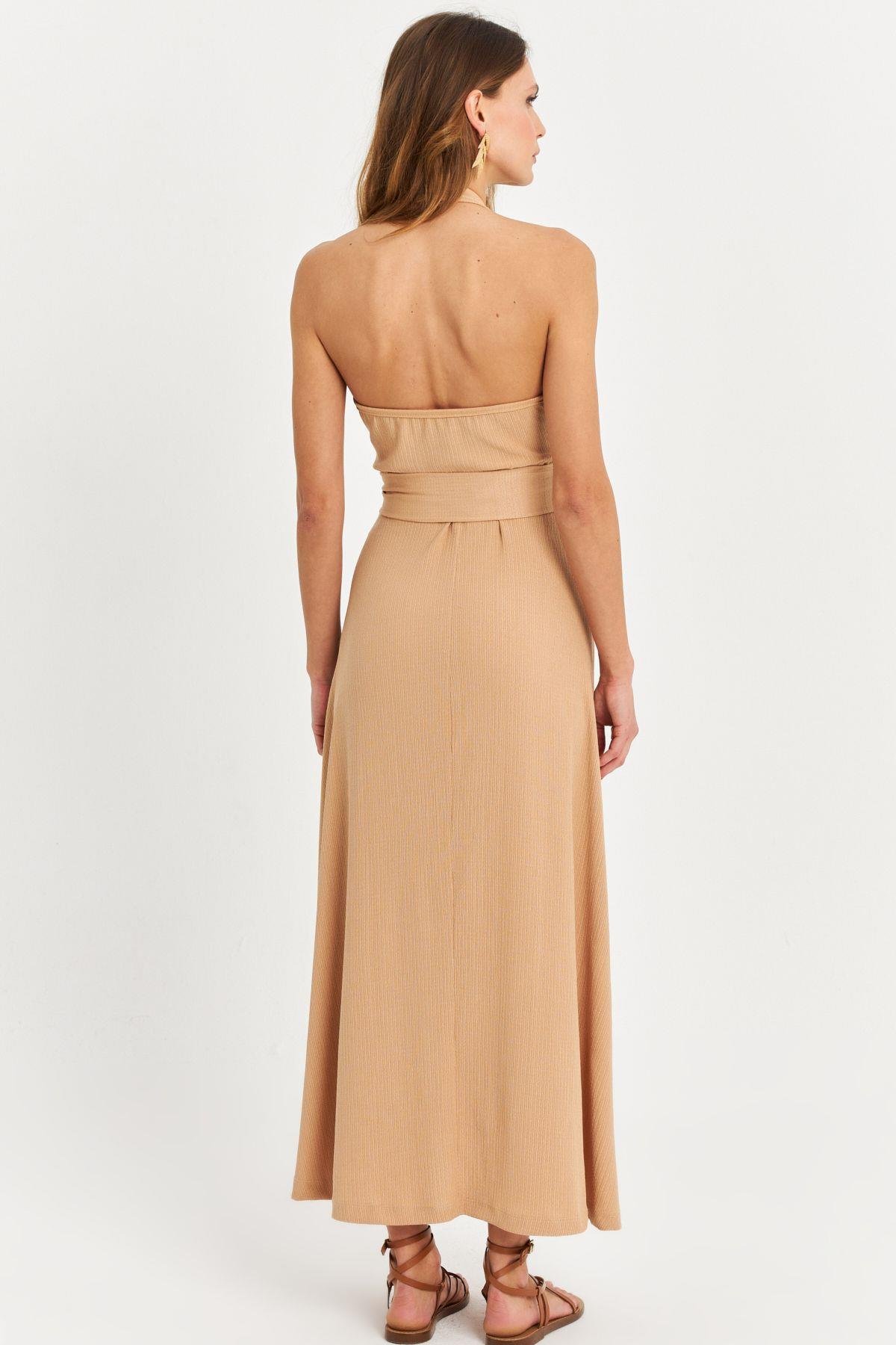 Kadın Mavi Kruvaze Bürümcük Maxi Elbise EY3053