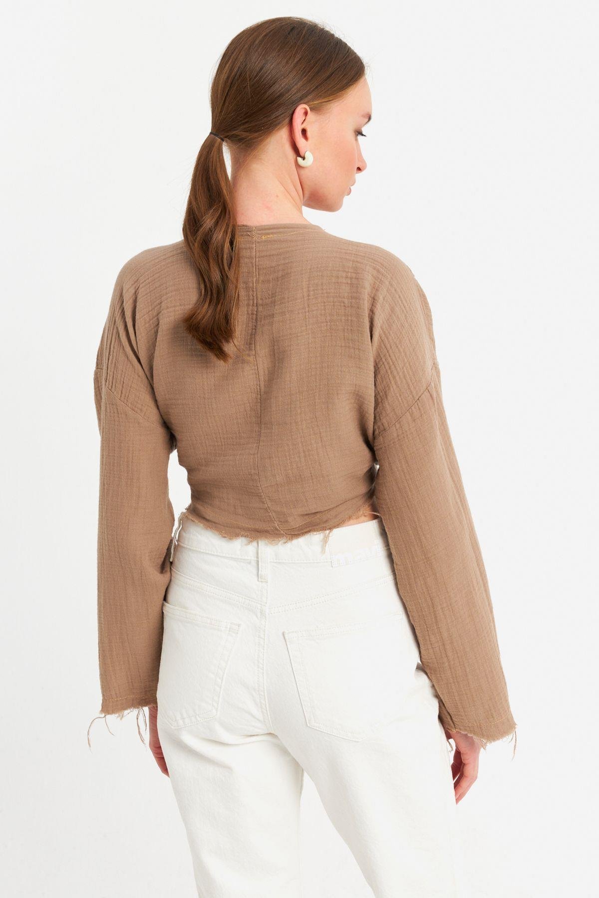 Kadın Mavi Müslin Crop Bluz PC20700