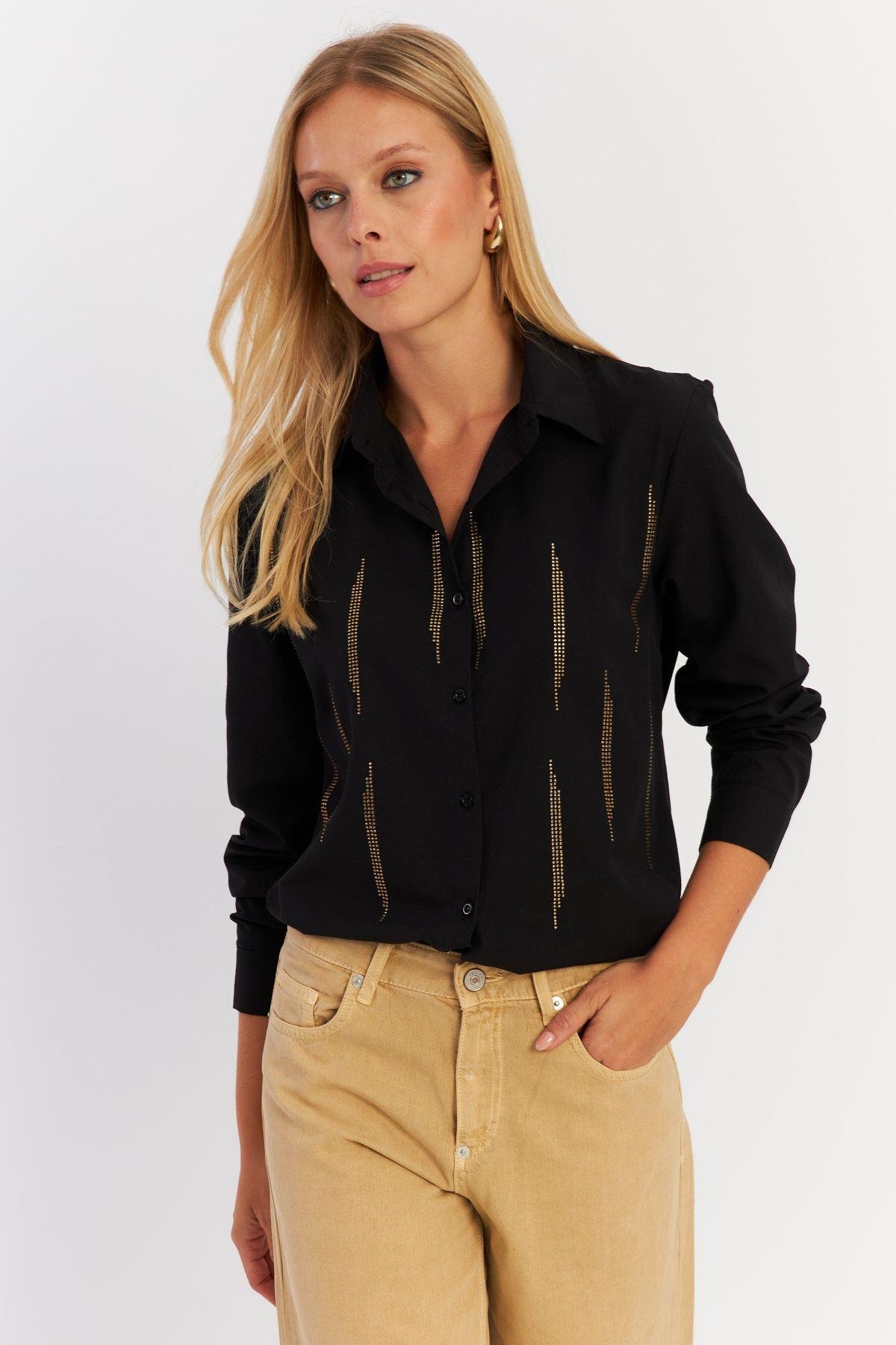Kadın Mavi Taşlı Gömlek MZER412