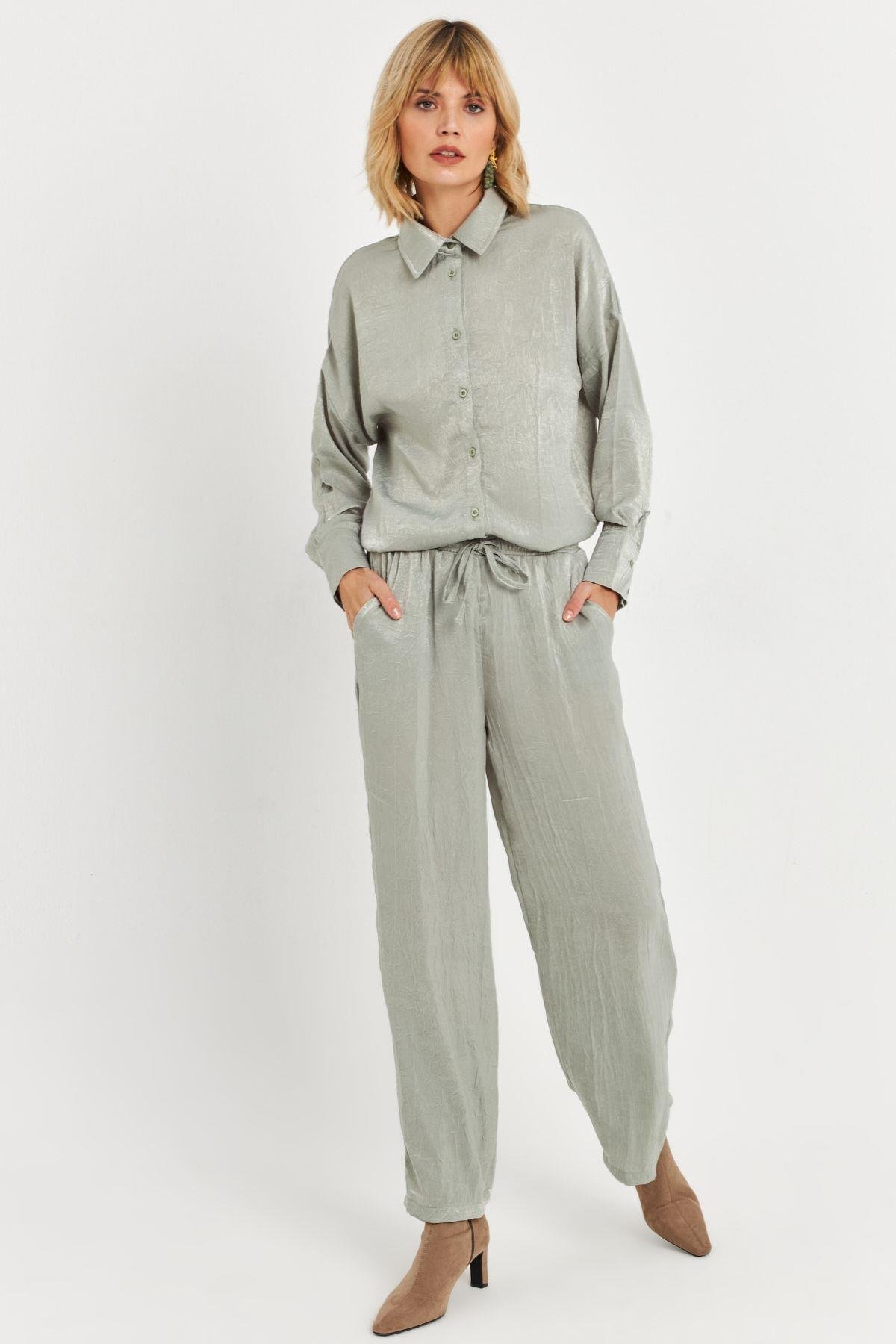 Kadın Mint Saten Pantolon MCAR1128