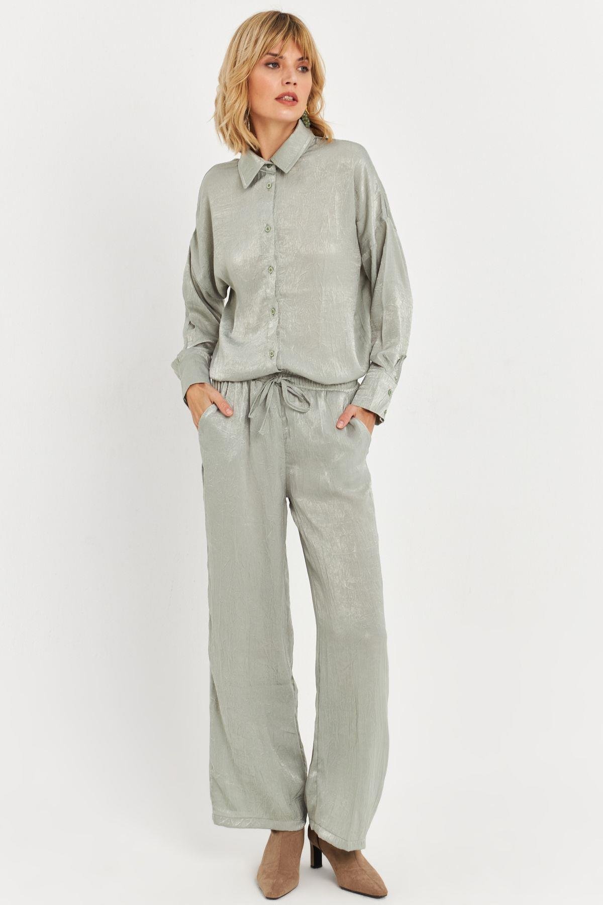 Kadın Mint Saten Pantolon MCAR1128