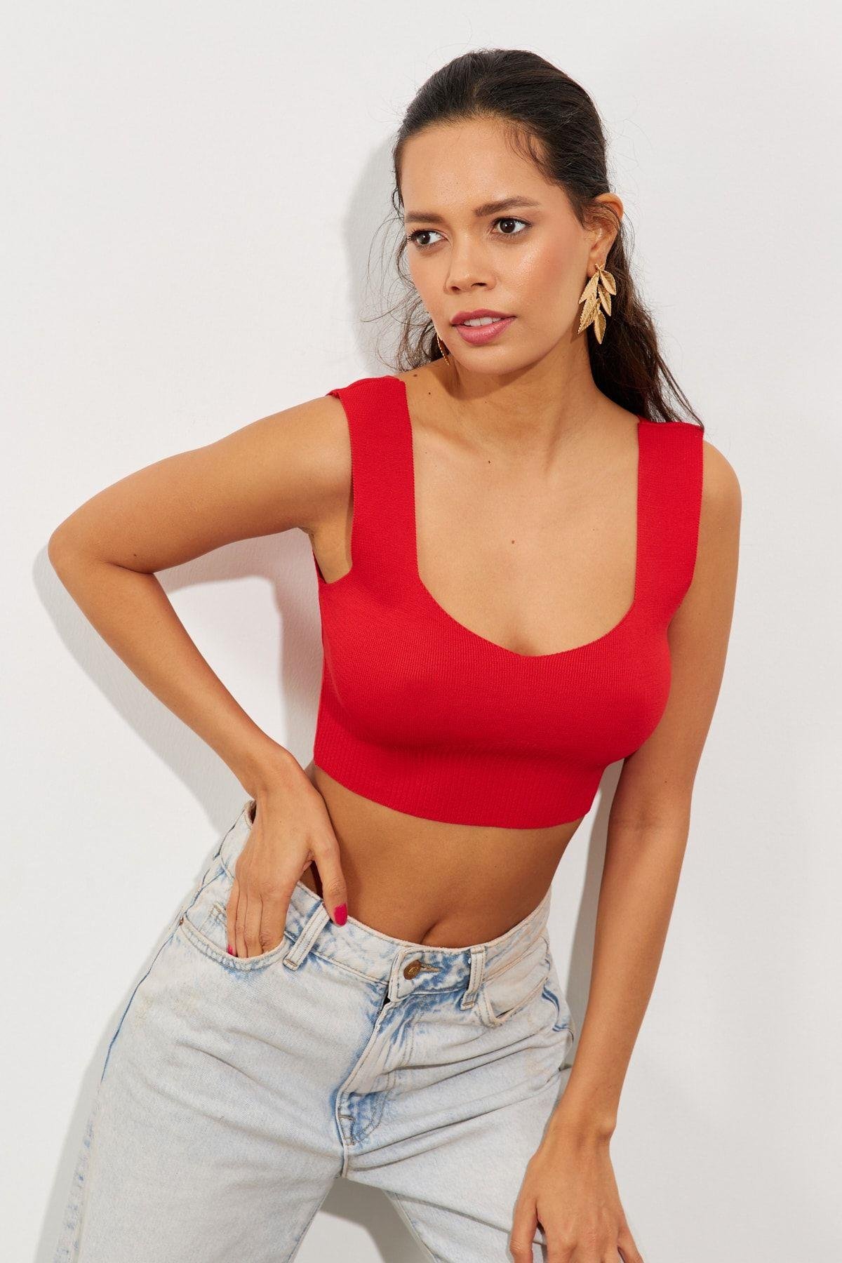 Kadın Mint Triko Crop Atlet YV118
