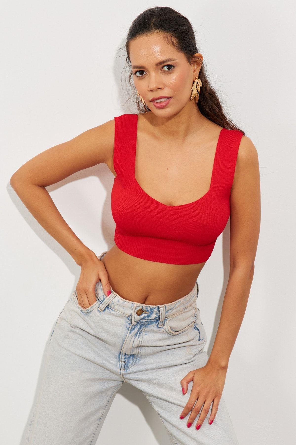 Kadın Mint Triko Crop Atlet YV118