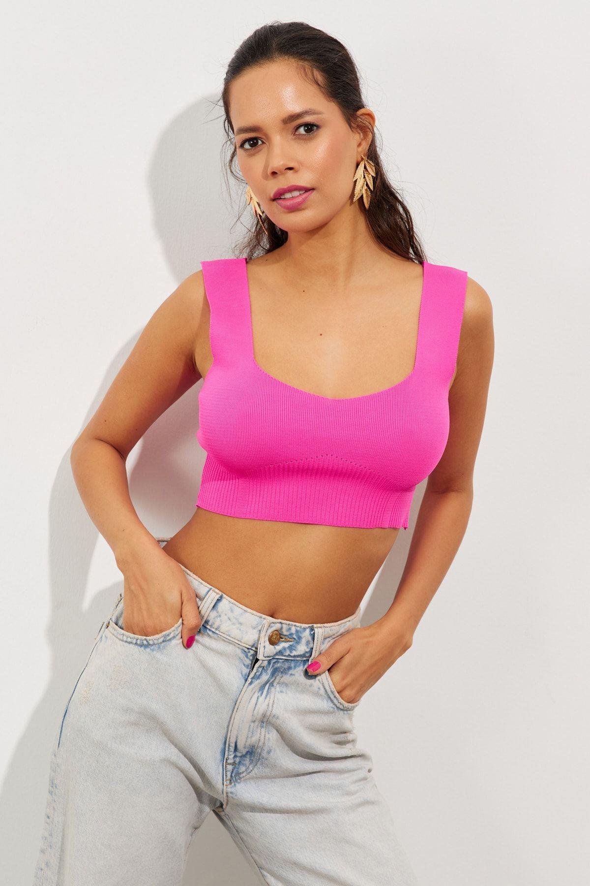 Kadın Mint Triko Crop Atlet YV118