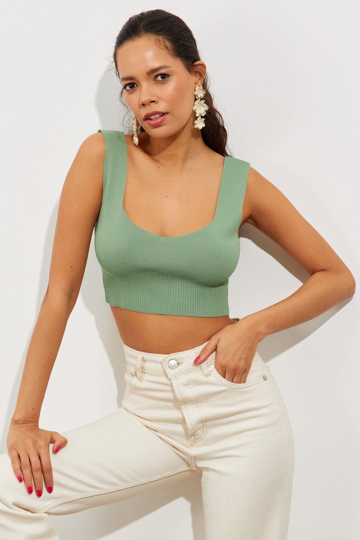 Kadın Mint Triko Crop Atlet YV118