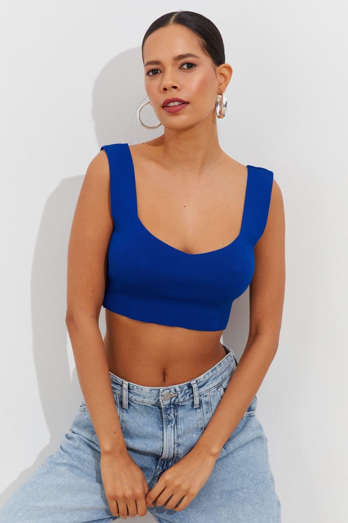 Kadın Mint Triko Crop Atlet YV118