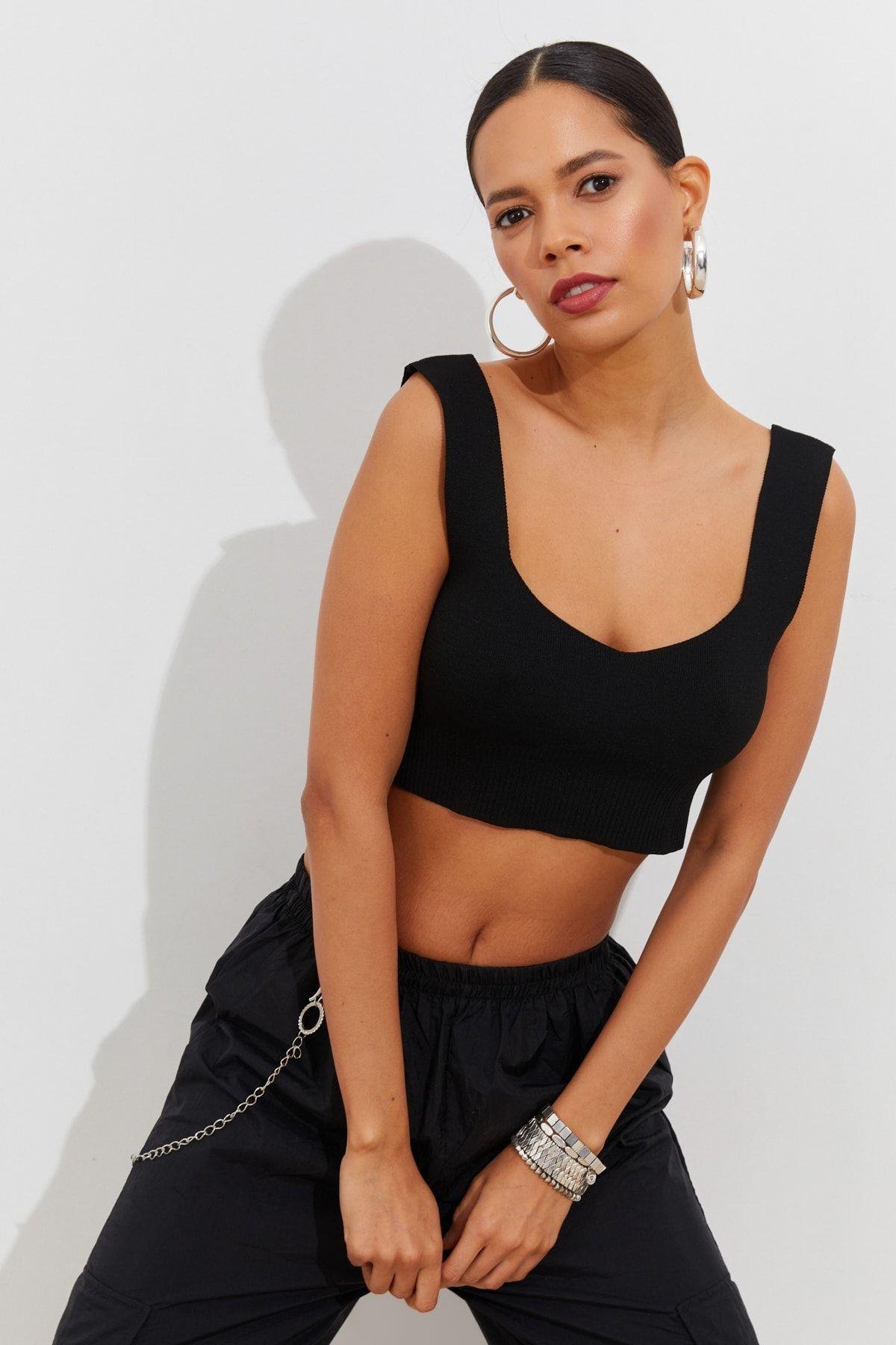 Kadın Mint Triko Crop Atlet YV118